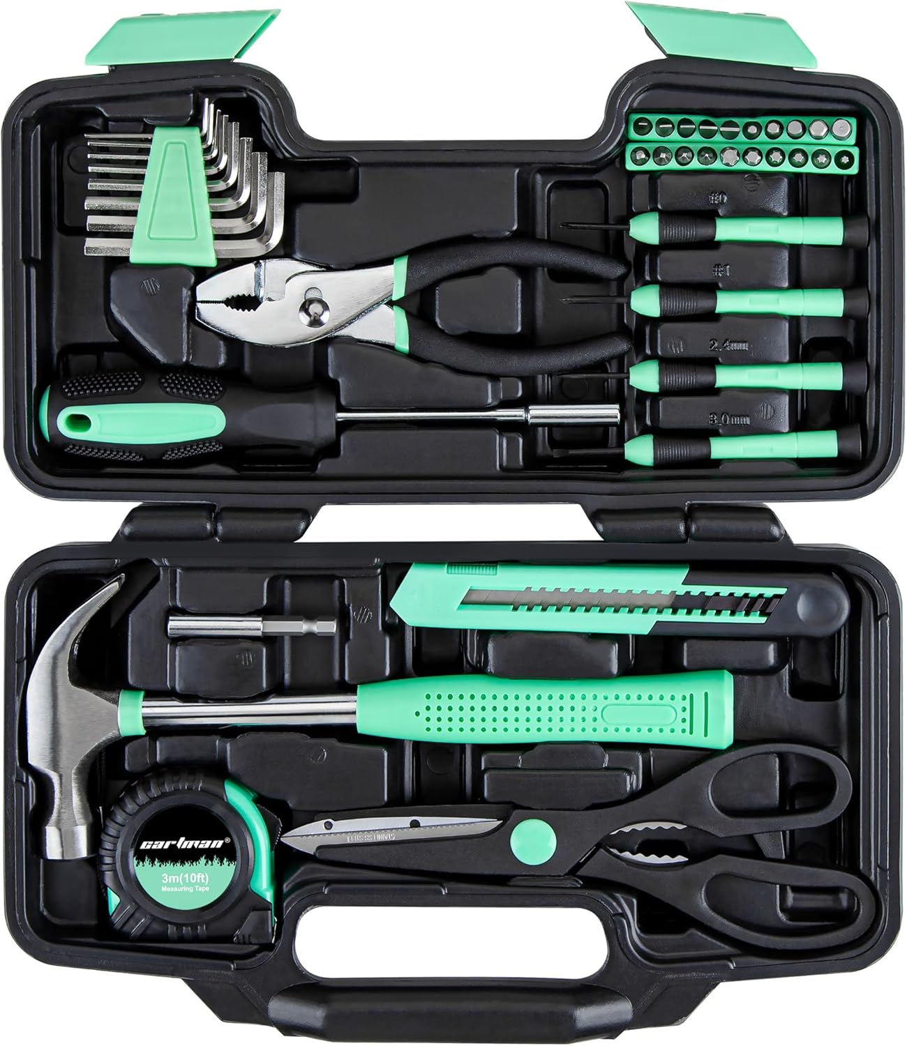 CARTMAN 39-Piece Home Tool Set Kit, Essential Household Hand Tools with Plastic Storage Case, Green