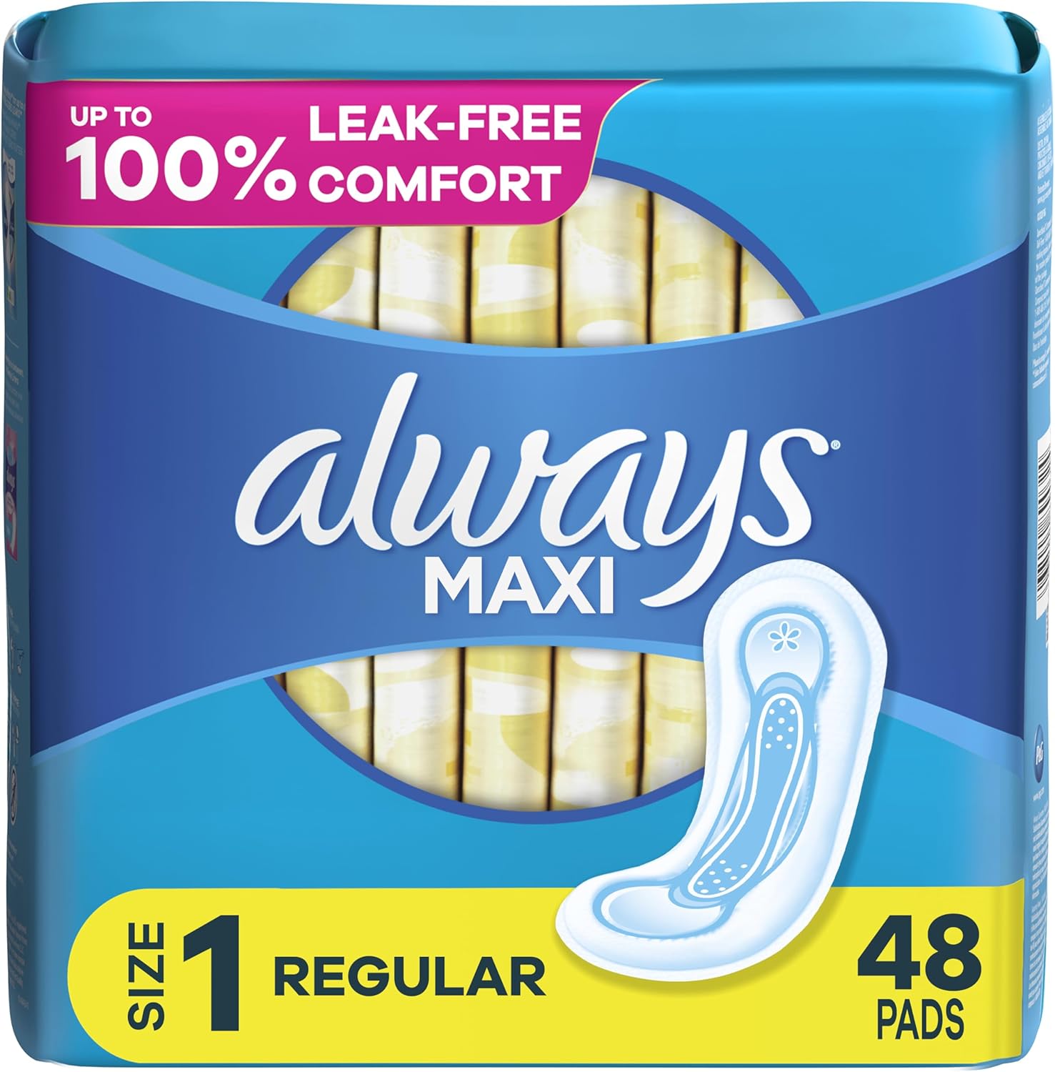 Always Maxi Daytime Pads Without Wings, Size 1, Regular, Unscented, 48 CT