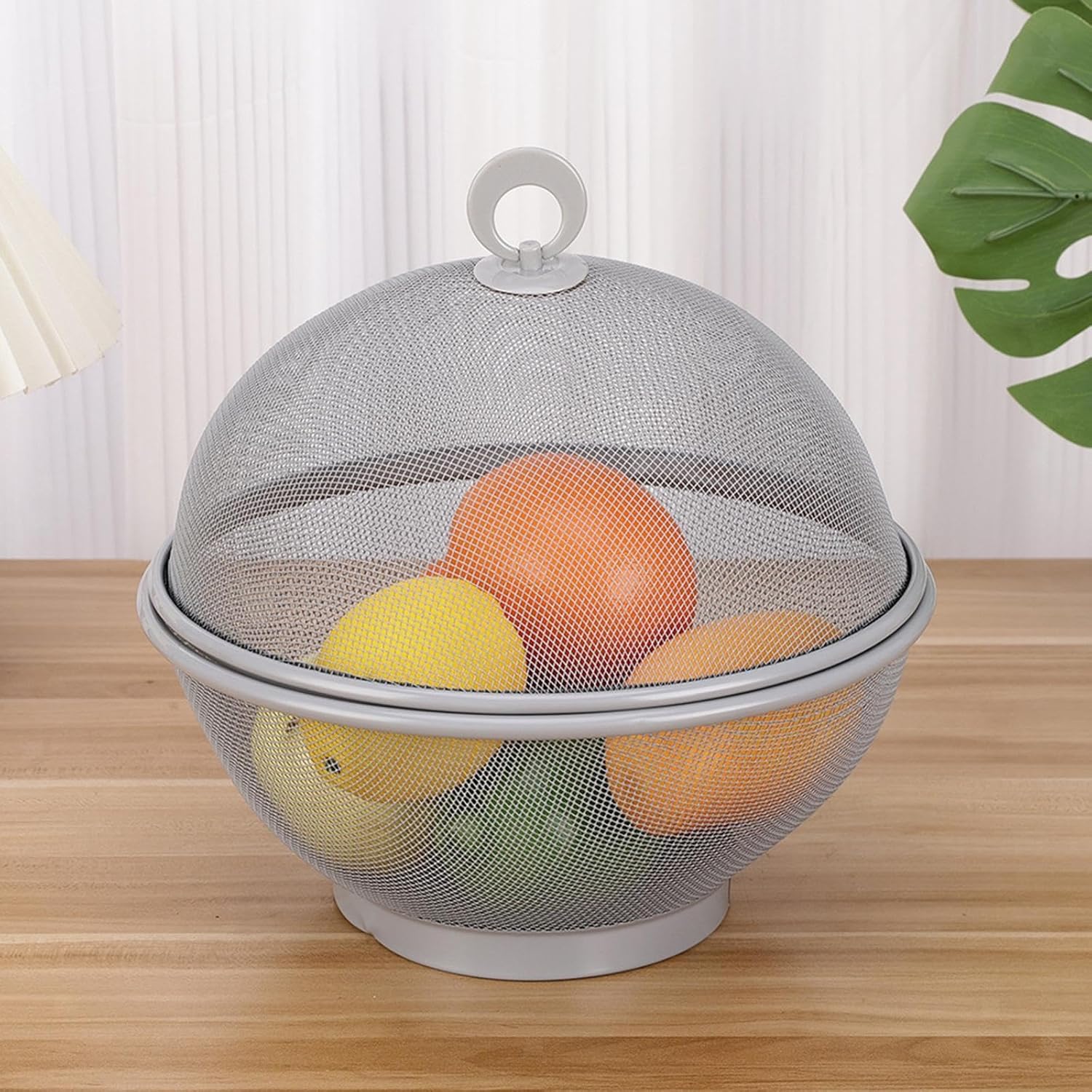 HK Online Apple Mesh Fresh Fruits Basket & Ring Citrus Peeler, Fruit Bowl, Decorative Tablepiece -Keep Unwanted Pets, Bugs & Insects Out (Petrol Grey Basket & Peeler)