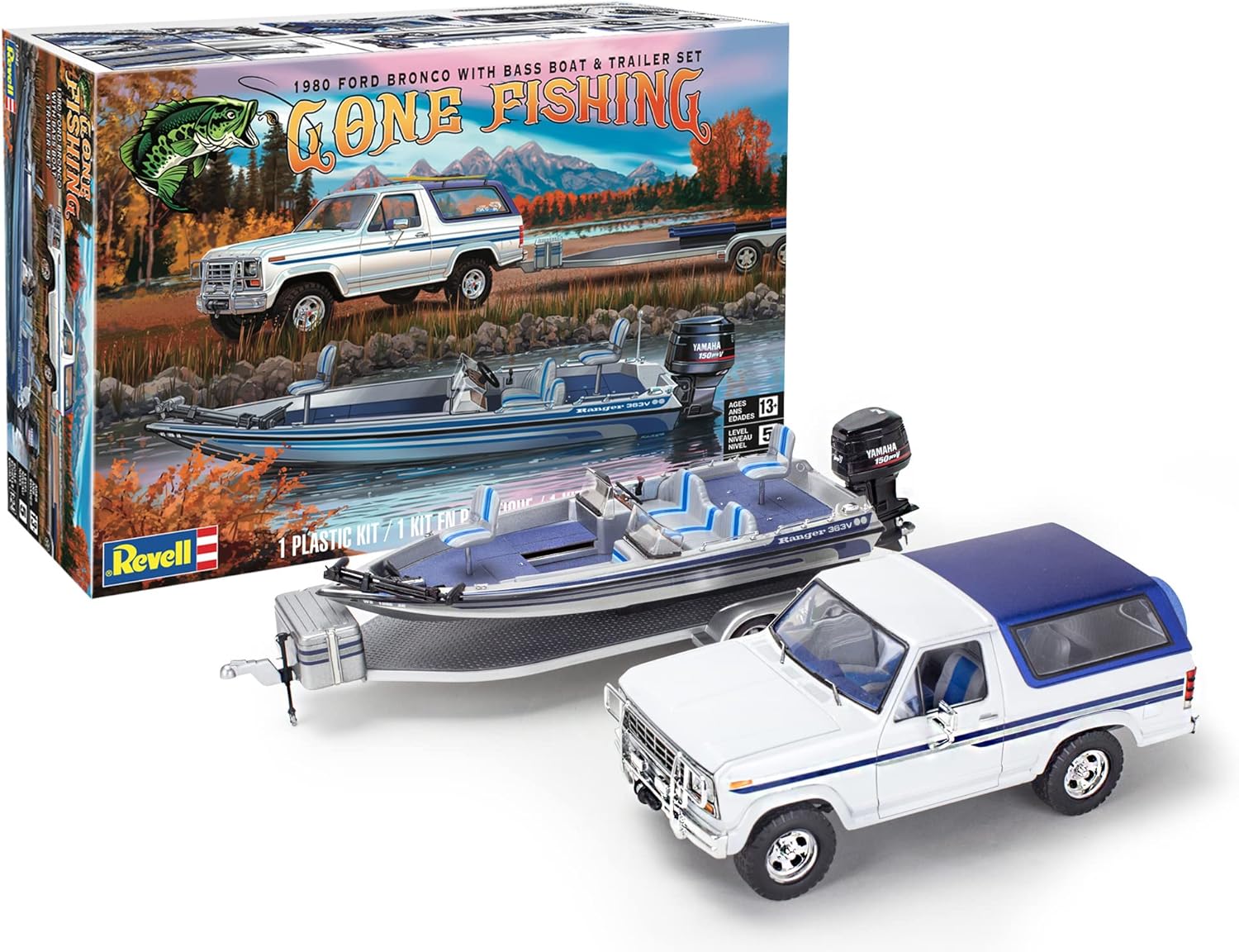 Revell 17242 '80 Ford Bronco w/Bass Boat & Trailer 1:24 Scale 157-Piece Skill Level 5 Model Truck Building Kit