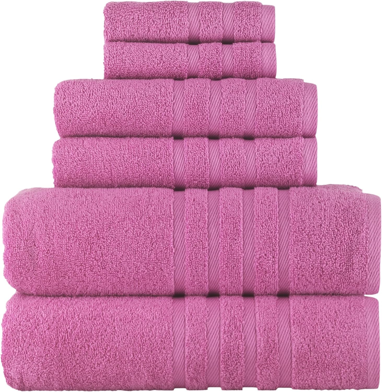 WAROUS Hotel and Spa Quality 6 Piece Bath Towel Set 2 Bath Towel 2 Hand Towel 2 Washcloth Soft 100% Turkish Cotton Pink