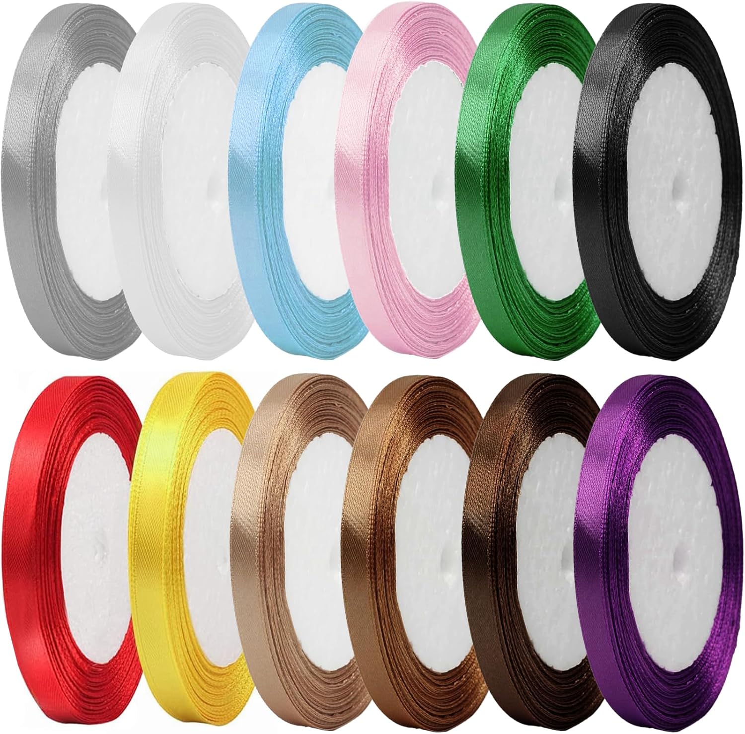 12 Rolls Ribbons for Crafting, 6mm X 22m Satin Ribbons, Thin Ribbon for Crafting, Gift Wrapping, Balloons, Sewing, Wedding, Birthday, DIY, Bouquets, Party Decoration