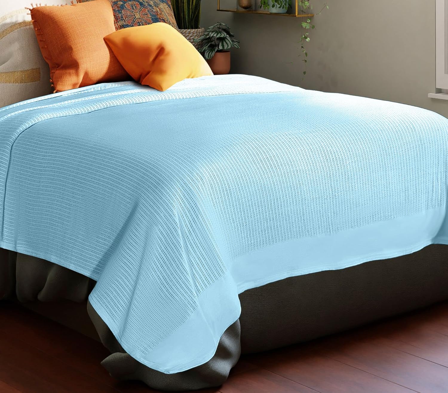 Sapphire Collection Pure 100% organic Cotton thermal Soft Lightweight Adult Cellular Blanket (Blue, Double 230 * 230cm)