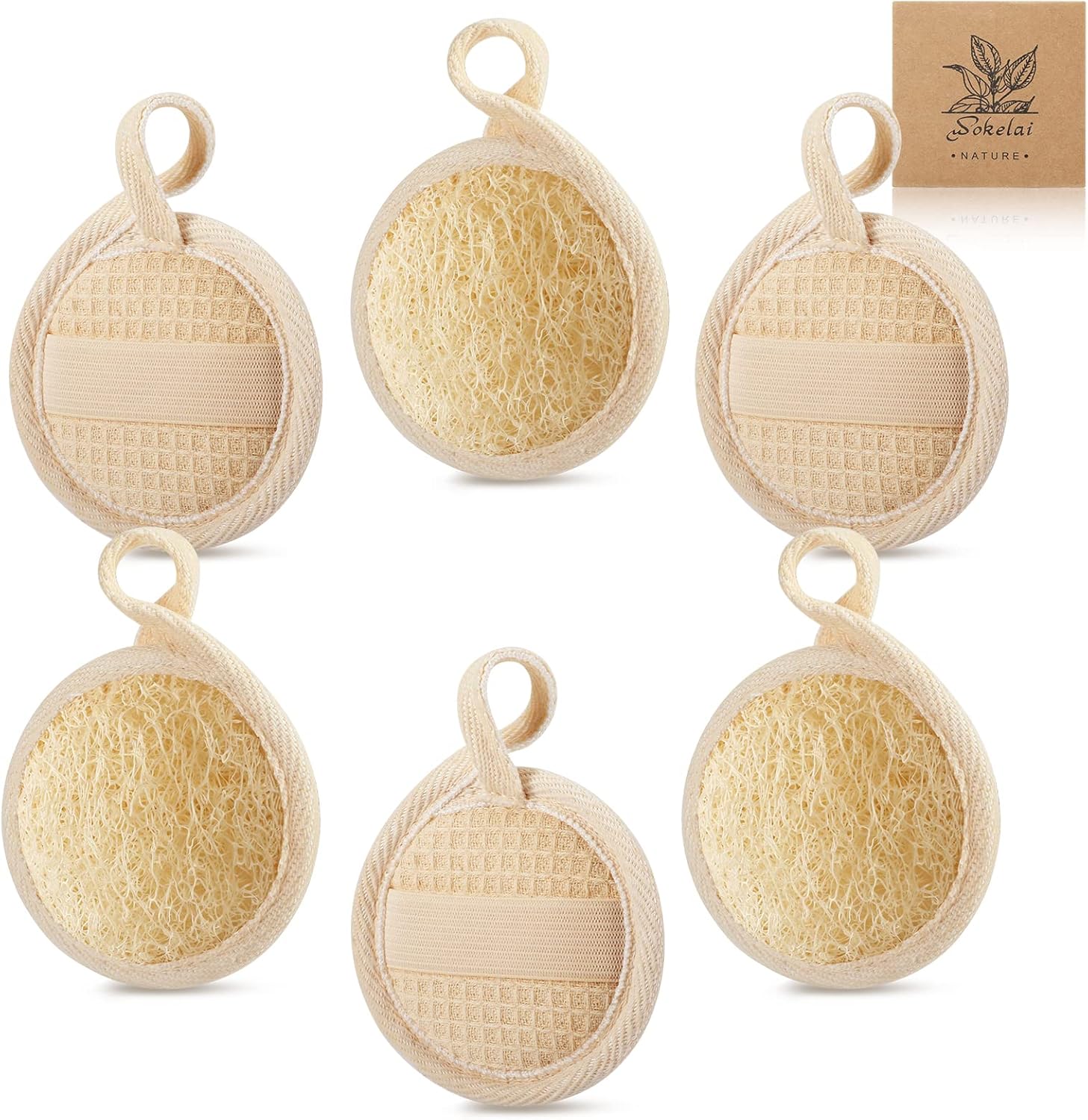 Exfoliating Loofah Sponge Pads Face loofa Brush 6 Pack 3.15 inches Made of 100% Natural Luffa Body and Facial Scrub Pad Personal Care Close Skin for Men and Women for Bath Spa and Shower