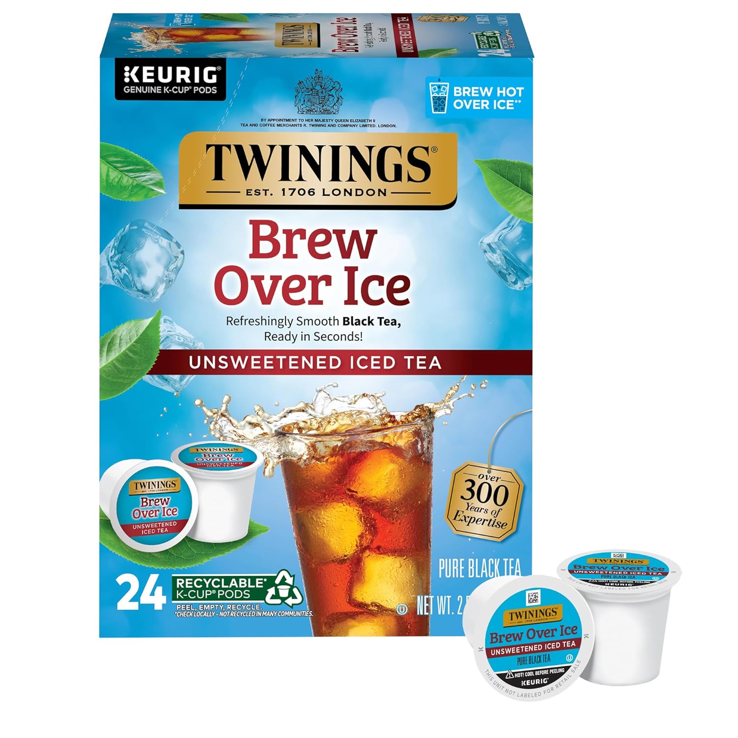 Twinings Brew Over Ice Unsweetened Black Iced Tea K-Cup Pods for Keurig, 24 Count (Pack of 1), Refreshing, Smooth, Caffeinated | Packaging May Vary