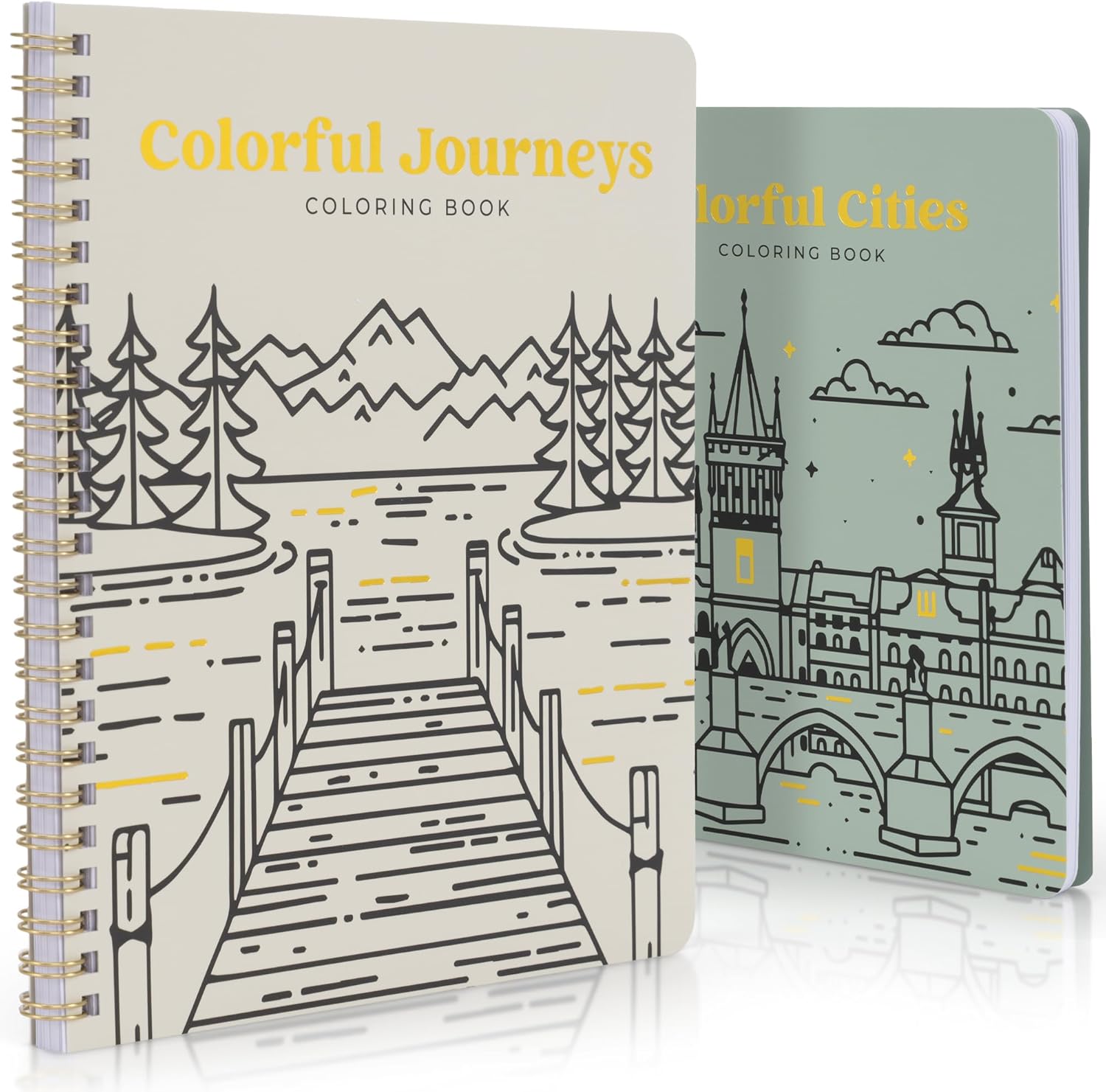 Beautiful Adult Coloring Book Set of 2 for Relaxation - Inspirational Adventures and Landmarks Scenery For the Spirit of Wanderlust - Perfect Stress-Relieving Gift for Women