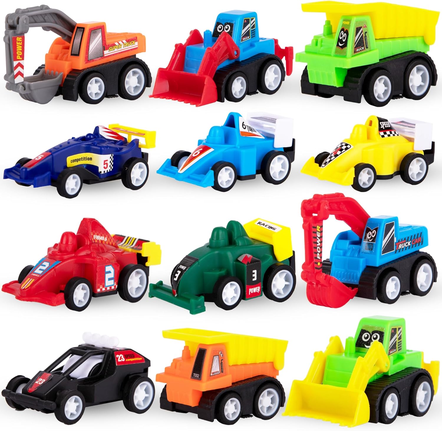 ArtCreativity 12 Pack Mini Construction Vehicles for Kids – Pull Back Toy Cars and Trucks, Fun Prize Box Toys for Toddlers, Great for Party Favors, Birthday Gifts for All Ages