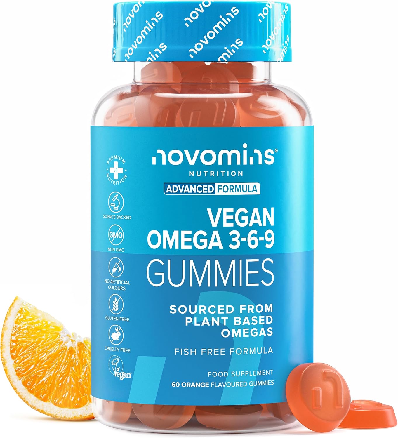 Omega 3 6 9 Gummies - Vegan Omega 3 - Alternative to Omega 3 Fish Oil & Omega 3 Capsules High Strength - 1 Month Supply - Supports Heart, Brain & Eye Health - 60 Gummies - Novomins