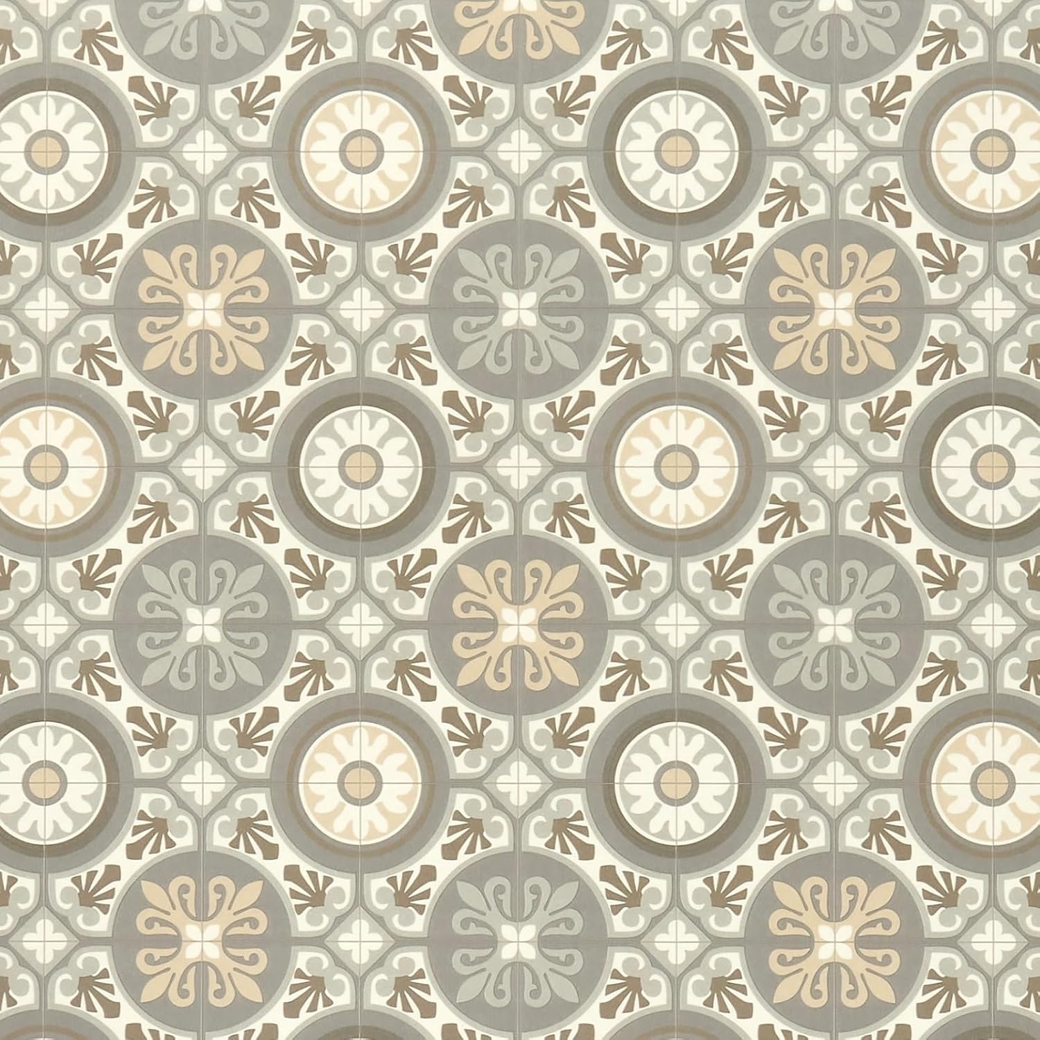 Moroccan Tile Design Cushion Vinyl Flooring Sheet Beige Cream & Grey Patterned Non Slip Lino Conservatory Kitchen Bathroom Floor (Tangier 10, Sample)