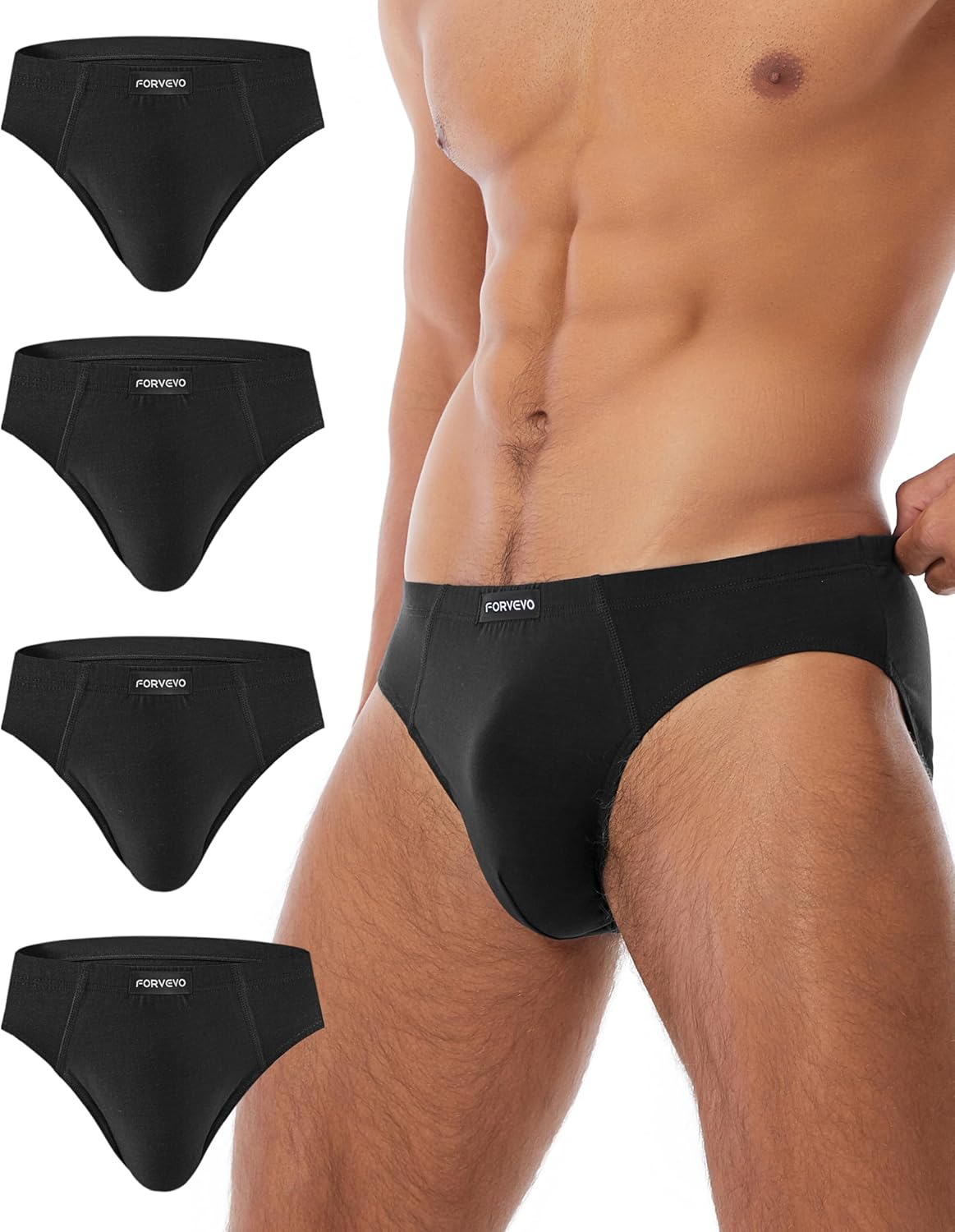FORVEVO 4 Pack Men's Underwear Briefs, Cotton Mens Underpants, Breathable Stretch Pants Waistband Briefs Underwear (M-XXL)