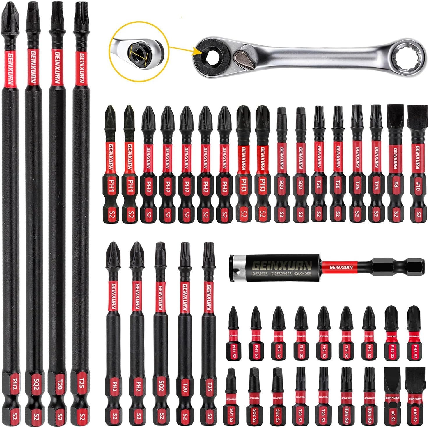 Impact Tough Magnetic Mixed 46Pack Insert Driver Bits, S2 Alloy Steel Screwdriver Power Bits Set with 1Pcs Impact Magnetic Bit Holder and Mini Wrench