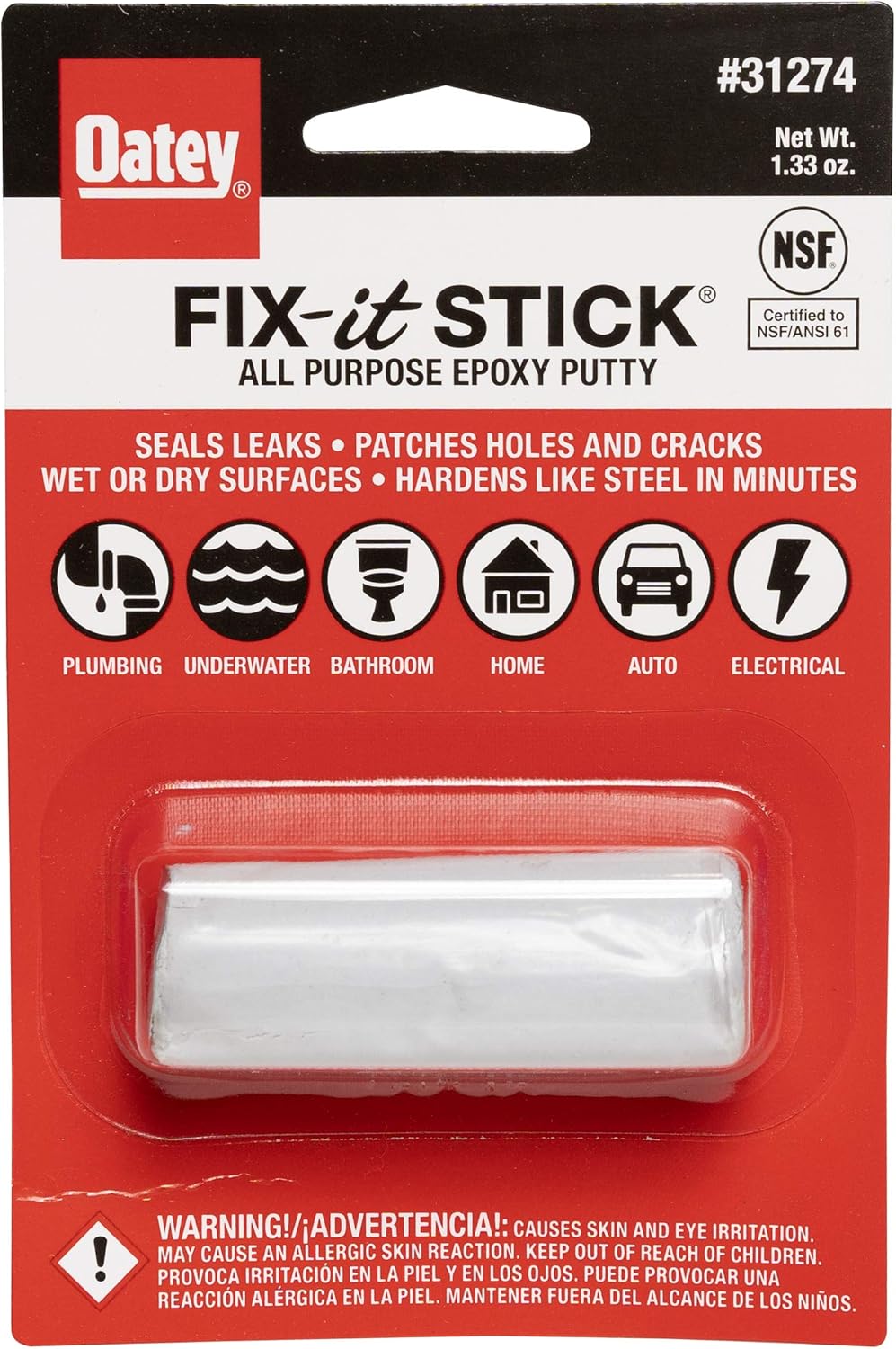 Oatey 31274 Stick Fix-It Multi-Purpose Epoxy Putty, 1.33 oz, White