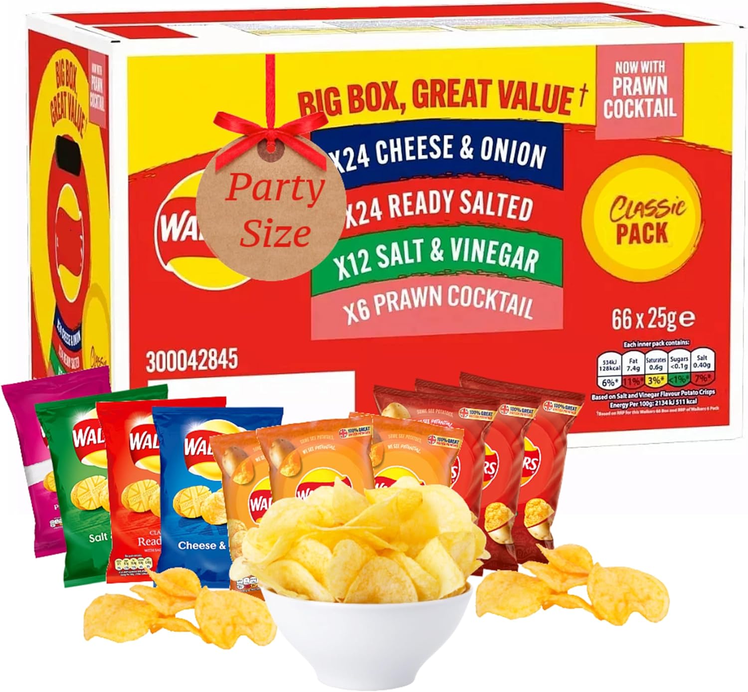 Assorted Flavour Potato Crisps Multipack - Snack Box of 66 x 25g Assorted Classic Crisps + 6 EXTRA 25g Bags, 3 x Chicken & 3 x Tomato. Giant Box of Potato Snacks for Birthday Party, Pub Snacks