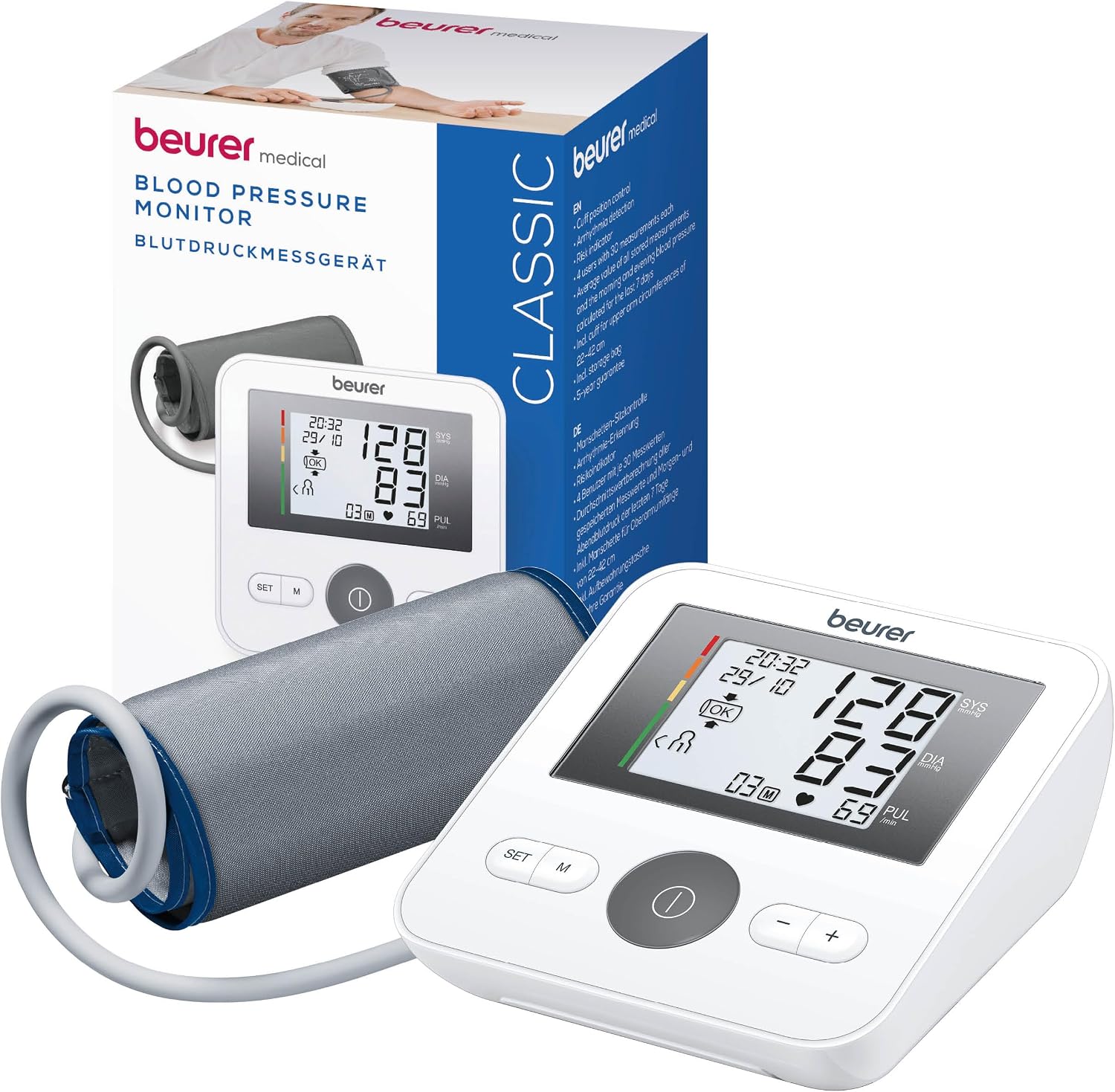 Beurer BM 27 Upper Arm Blood Pressure Monitor with Cuff Fit Control, clinically validated, Cuff for 22-42 cm, Risk Indicator, Arrhythmia Detection, Data Transfer to Apple Health and co