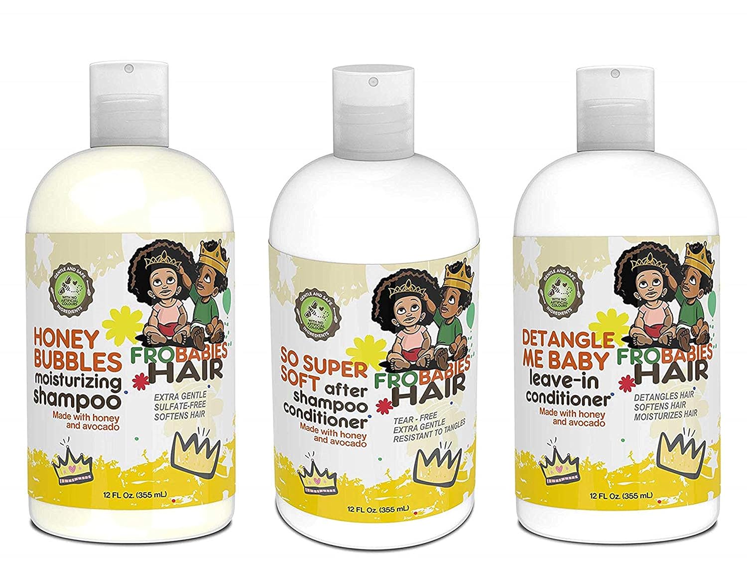 Frobabies Hair Honey Bubbles Moisturizing Shampoo, Soft Conditioner and Detangle Leave In Conditioner