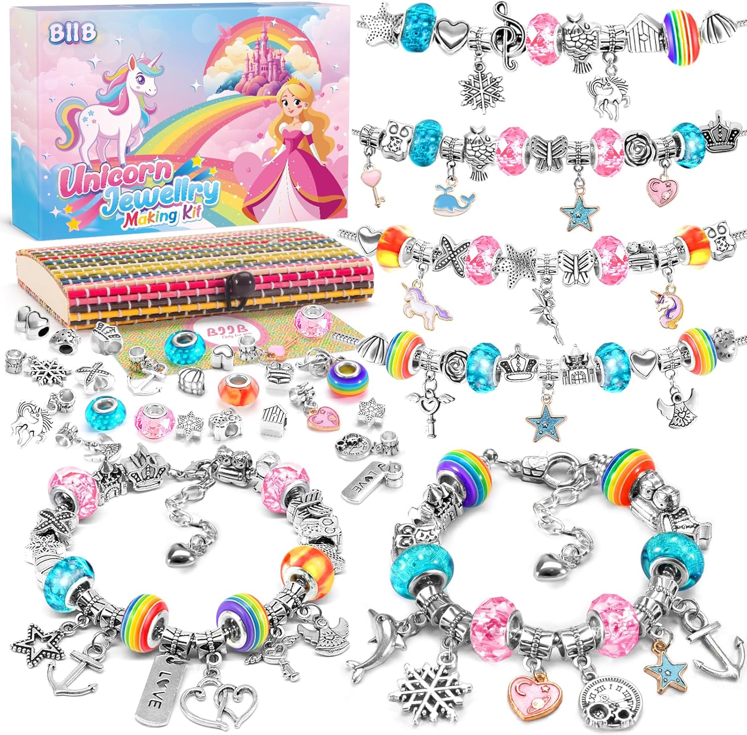 BIIB Unicorn Gifts for Girls, Bracelet Making Kit, Jewellery Making Kit, Gifts for Teenage Girls Toys Age 5 6 7 8 9 10, Friendship Bracelet Making Kit Crafts for Kids, Girls Birthday Presents