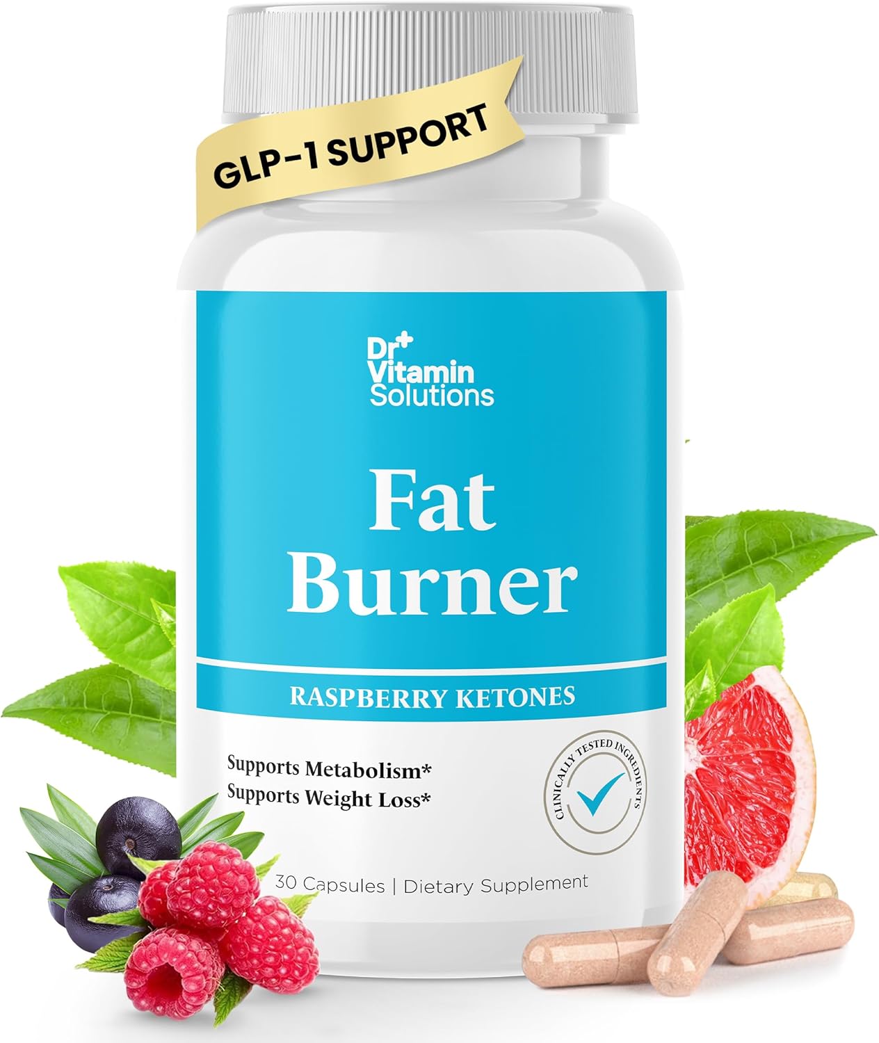 Dr Vitamin Fat Burner for Women with GLP-1 Support - Weight Loss Supplements with Raspberry Ketone Powder, Green Tea, Kelp - Natural Weight Loss Pills for Women & Men - Belly Fat Burner, 30 Diet Pills