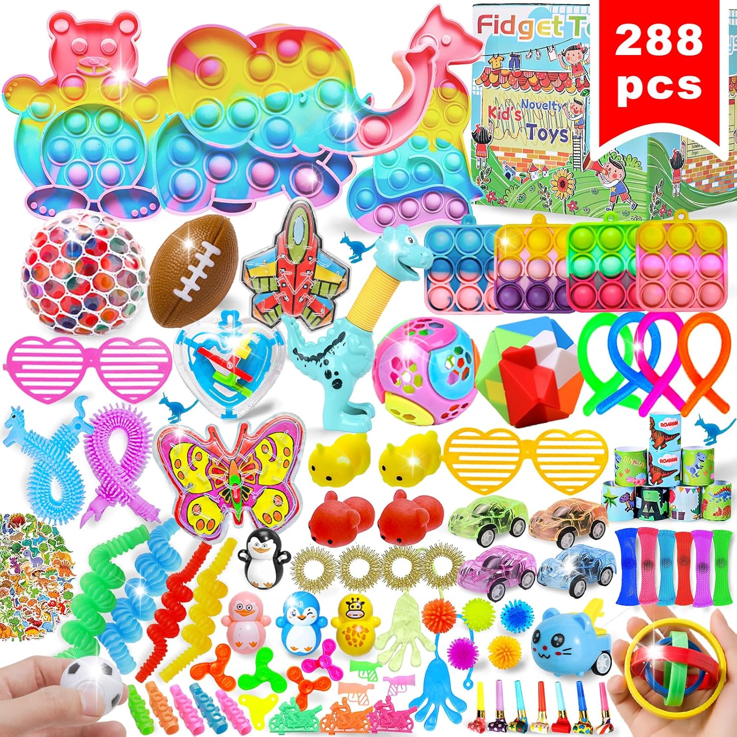 288 Pcs Fidgets Toys Pack, Kids Party Favors Stocking Stuffers Gifts, Bulk Toys for Carnival Treasure Classroom Prizes Box,Adults Stress Relief Sensory Toy,Pinata Filler