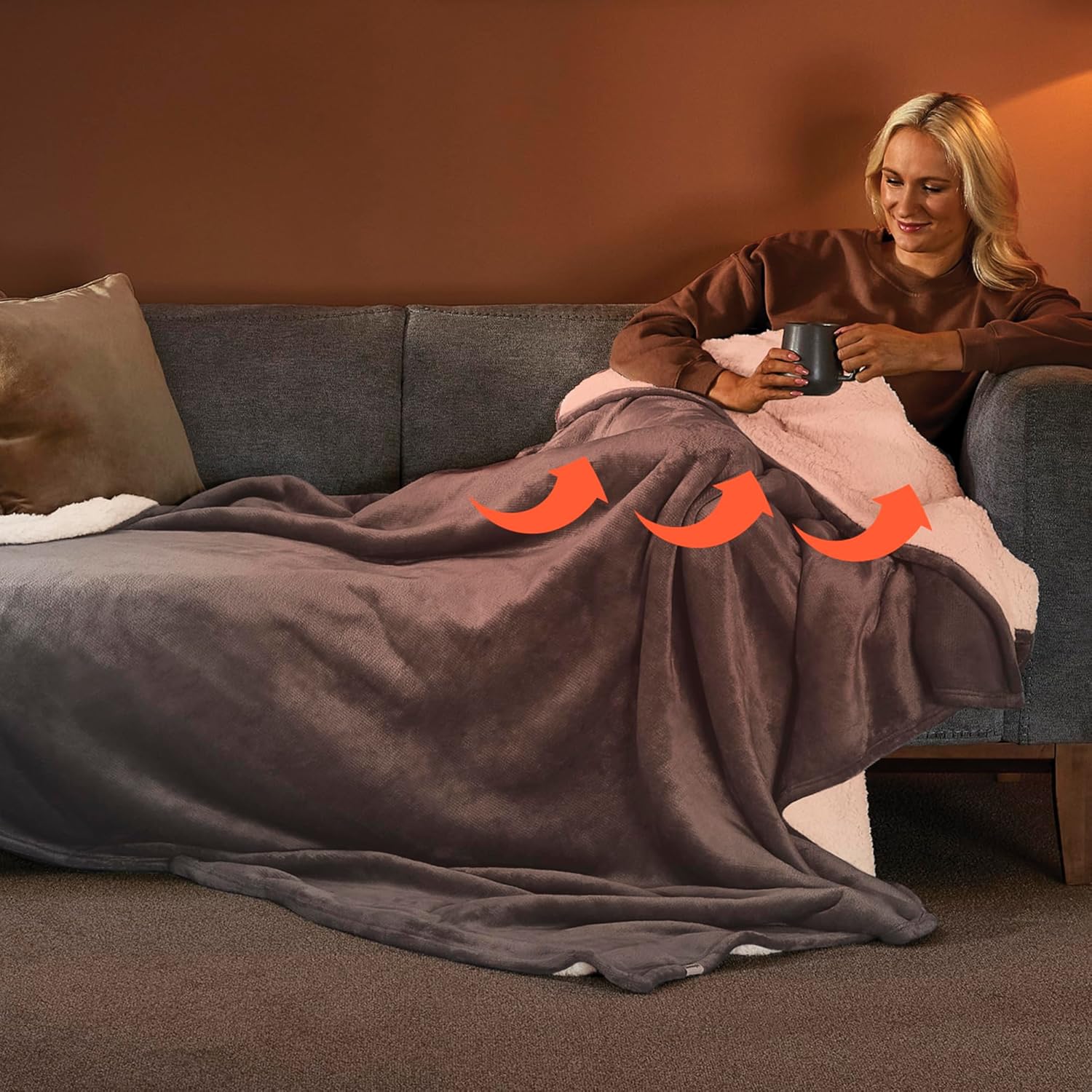 Silentnight Giant Heat Retaining Throw Blanket - Warm Sherpa Fleece, Grey, 240 x 180cm