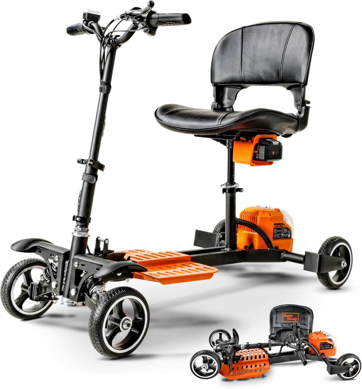 SuperHandy Passport Pro Mobility Scooter for Adults- Foldable Aluminum Frame, 4 Wheels, Includes 2 48V 2Ah Li-Ion Batteries & Charger, Supports up to 330 Lbs