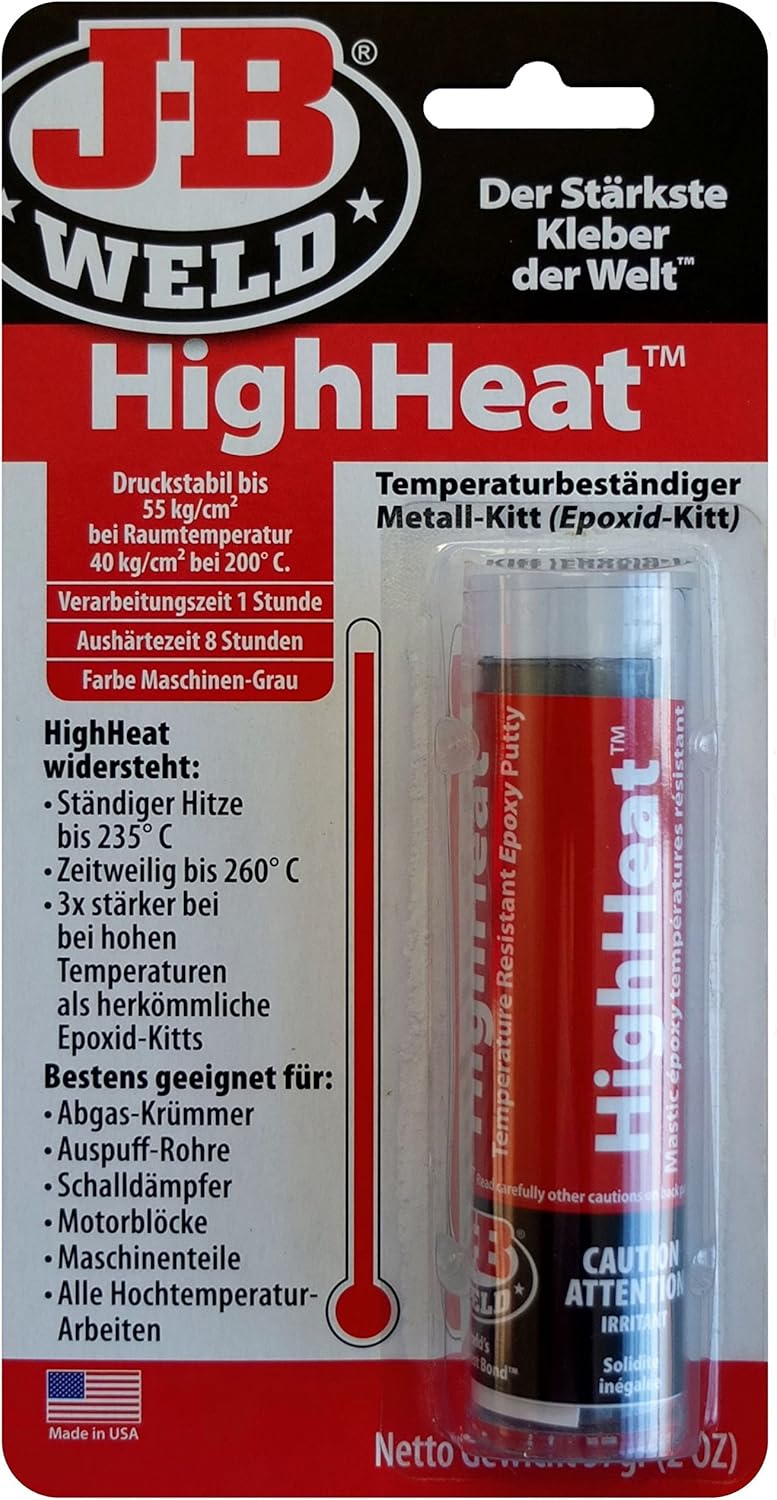 J-B Weld 8297-DEU HighHeat, Heat-Resistant epoxy Metal Putty for All high Temperature Jobs, Gray, one Size
