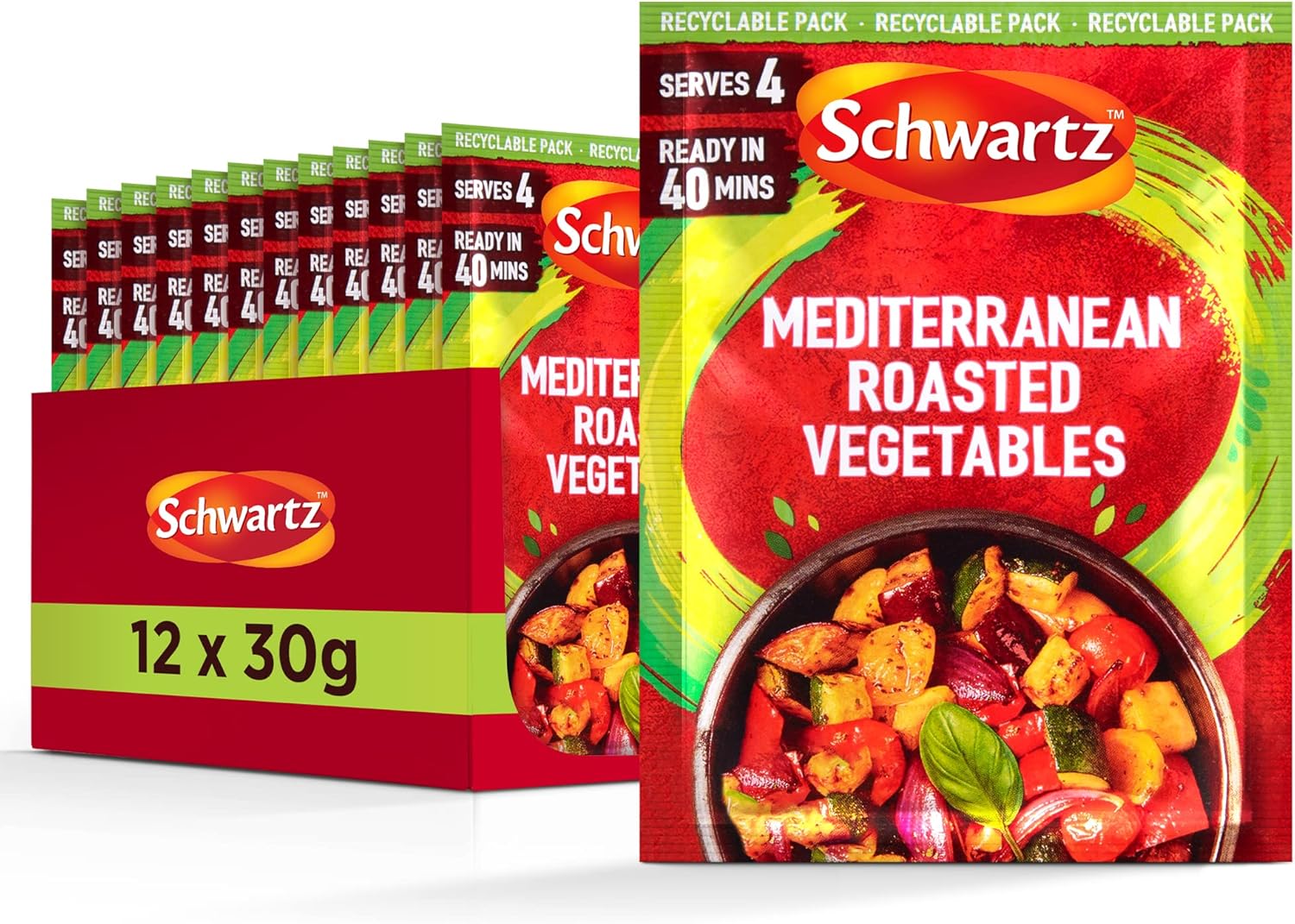 Schwartz Mediterranean Roasted Vegetables Recipe Mix 30 G | Serves 4 | Pack of 12 | Adds Chargrill Flavour to Mixed Vegetables | With Garlic, Basil and Parsley | Suitable for Vegetarians
