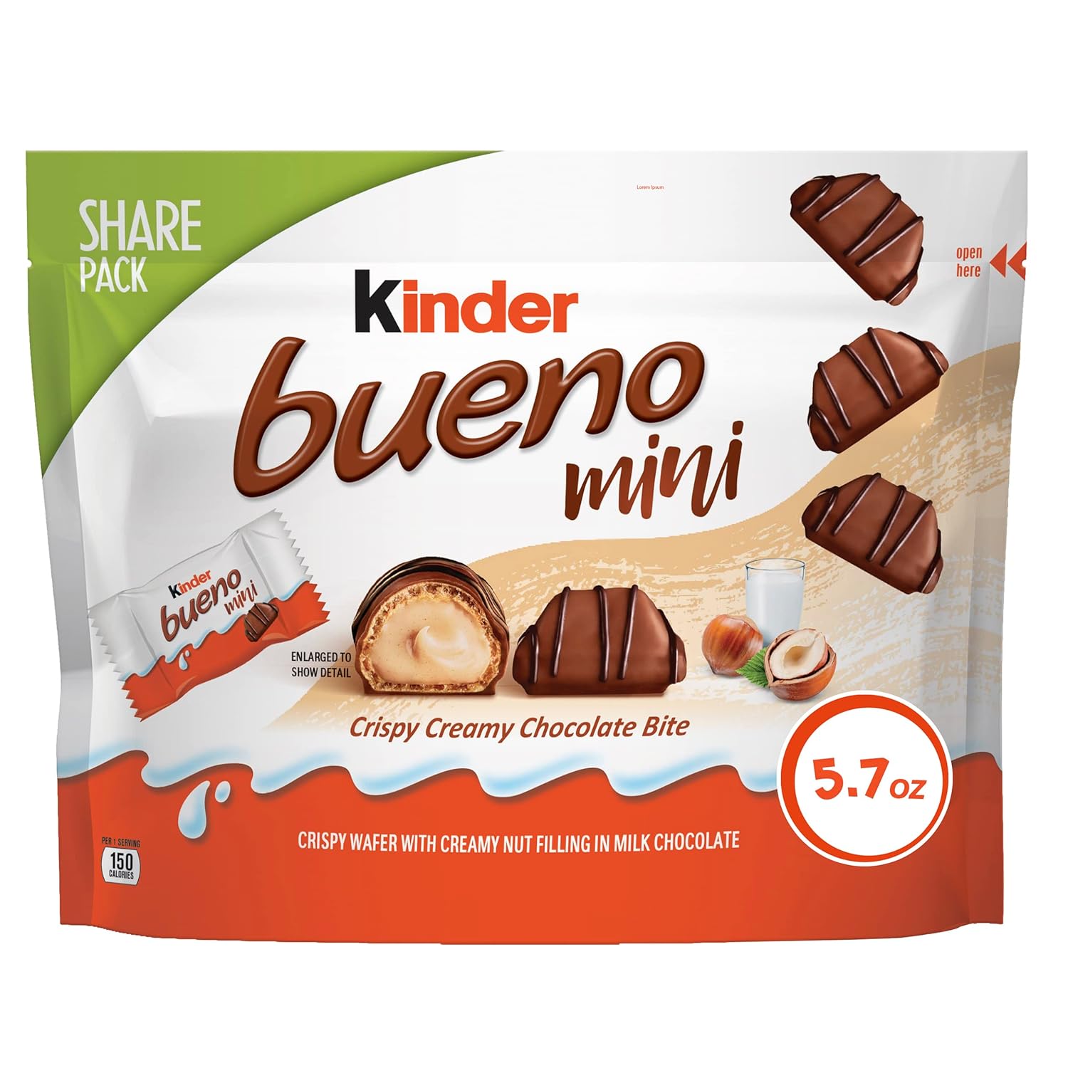 Kinder Bueno Mini, Milk Chocolate and Hazelnut Cream, Individually Wrapped Chocolate Bars, Share Size, 5.7 oz