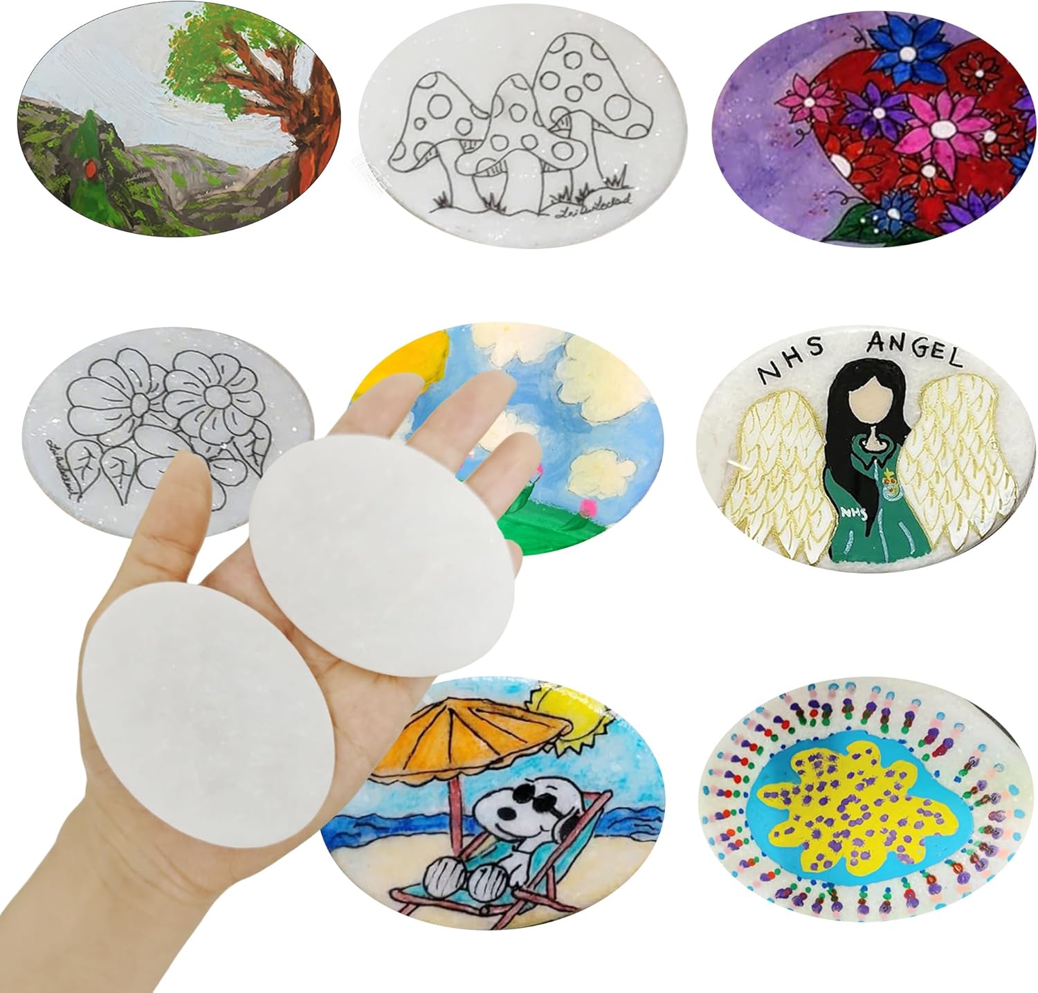 20 pcs 2.36-3.5 inch White Painting Pebbles, Large Smooth Pebbles for Painting Mandala and Kindness Rocks for Arts, Crafts, Garden Decoration (20)