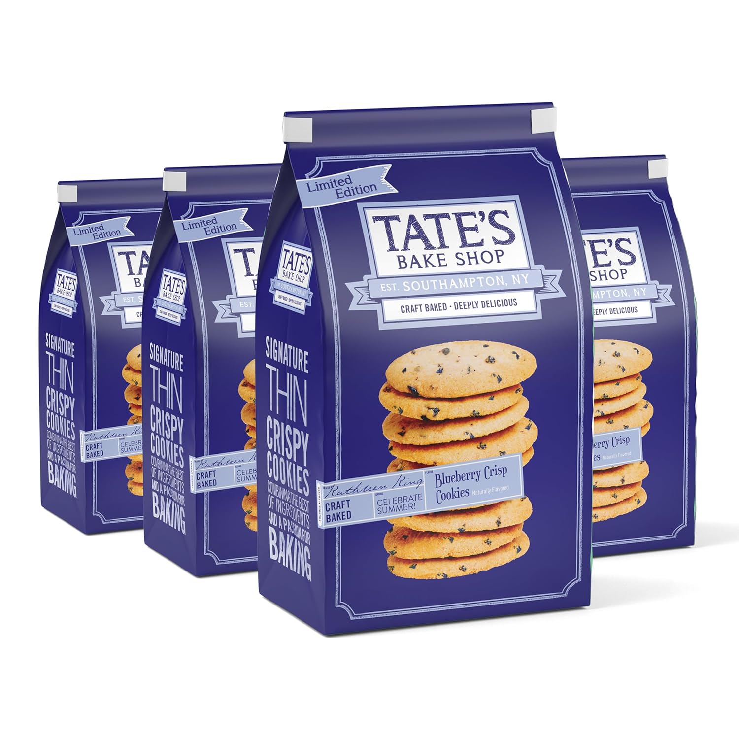 Tate's Bake Shop Blueberry Crisp Cookies, Limited Edition, 4-7 oz Bags
