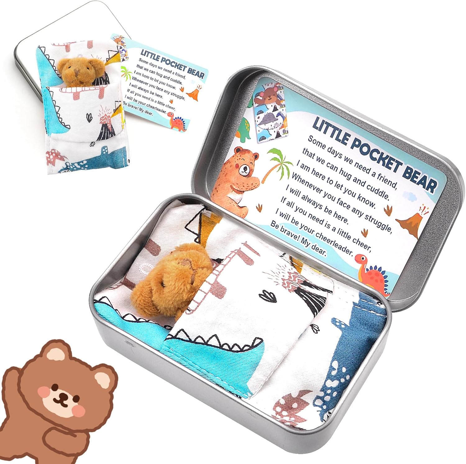 Little Pocket Bear Hug | Soft Comfortable Teddy Bear in a Tin Box | Mini Pocket Bear Plush Toys | Cute Fun Stuffed Animal Teddy Bear Doll Christmas Birthday Gifts for Kids