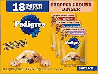 Pedigree Chopped Ground Dinner Dog Food 18-Count Bacon Filet Mignon Variety Pack, 3.5 oz. Pouches