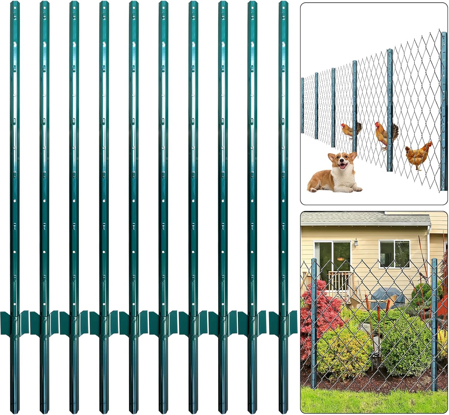 Thealyn Fence Posts 3 FT / 91 CM, Pack of 10 - for 2 FT Wire Fence Mesh, Metal Post with U-Channel, Steel Poles U Post for Garden Wire Mesh Poles for Chicken Wire Mesh