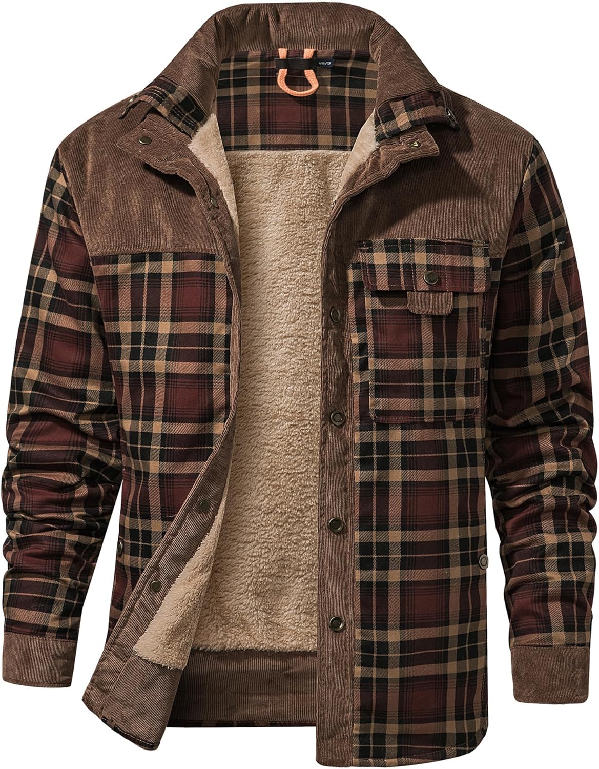 Mr.Stream Men's Padded Lumberjack Casual Long Sleeve Plaid Flannel Fur Lined Button Warm Shirt Sherp Jacket