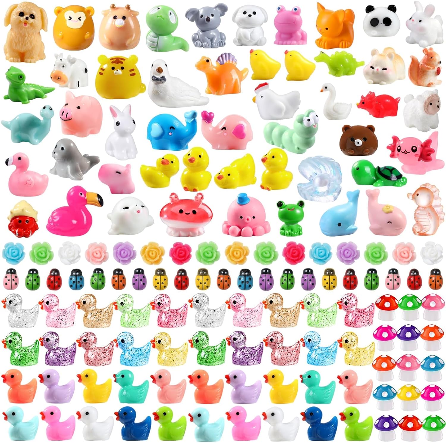 XIMISHOP 150PCS Mini Resin Animals，54 Styles Cute Tiny Small Resin Animals Little Miniature Plastic Animal Figurines for Micro Fairy Landscape Miniature Dollhouse Accessories