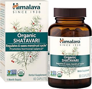 Himalaya Organic Shatavari for PMS, Menstrual Cramp Relief, Menopause Support, and Women's Health, 1,300 mg, 60 Caplets, 1 Month Supply