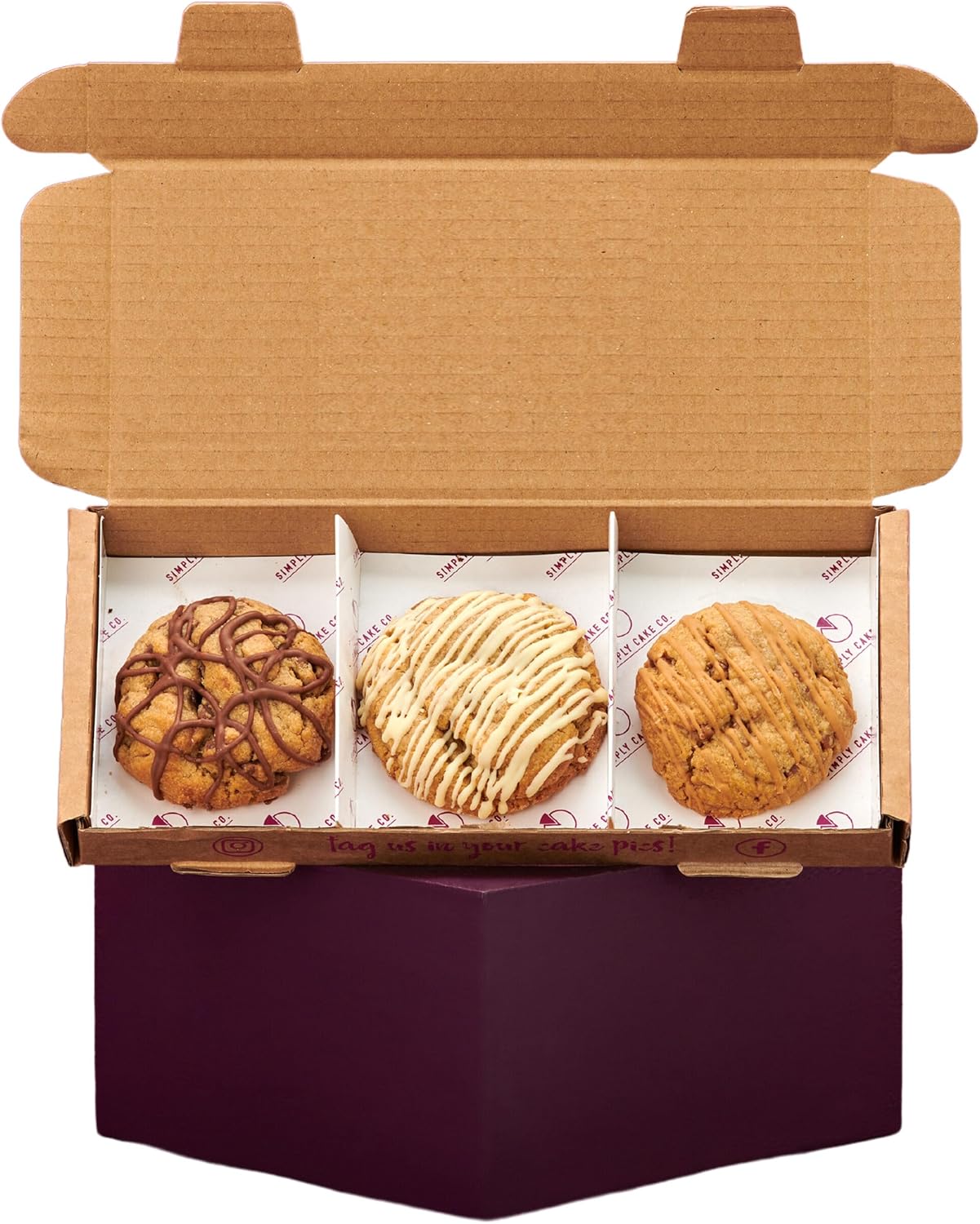 Simply Cake Co. - Stuffed Cookie Selection - 3 All-Butter Cookies - Hazelnut & Caramel Fillings - Chunky & Gooey - Delicious Variety - Luxury Treats - Made with Premium Ingredients
