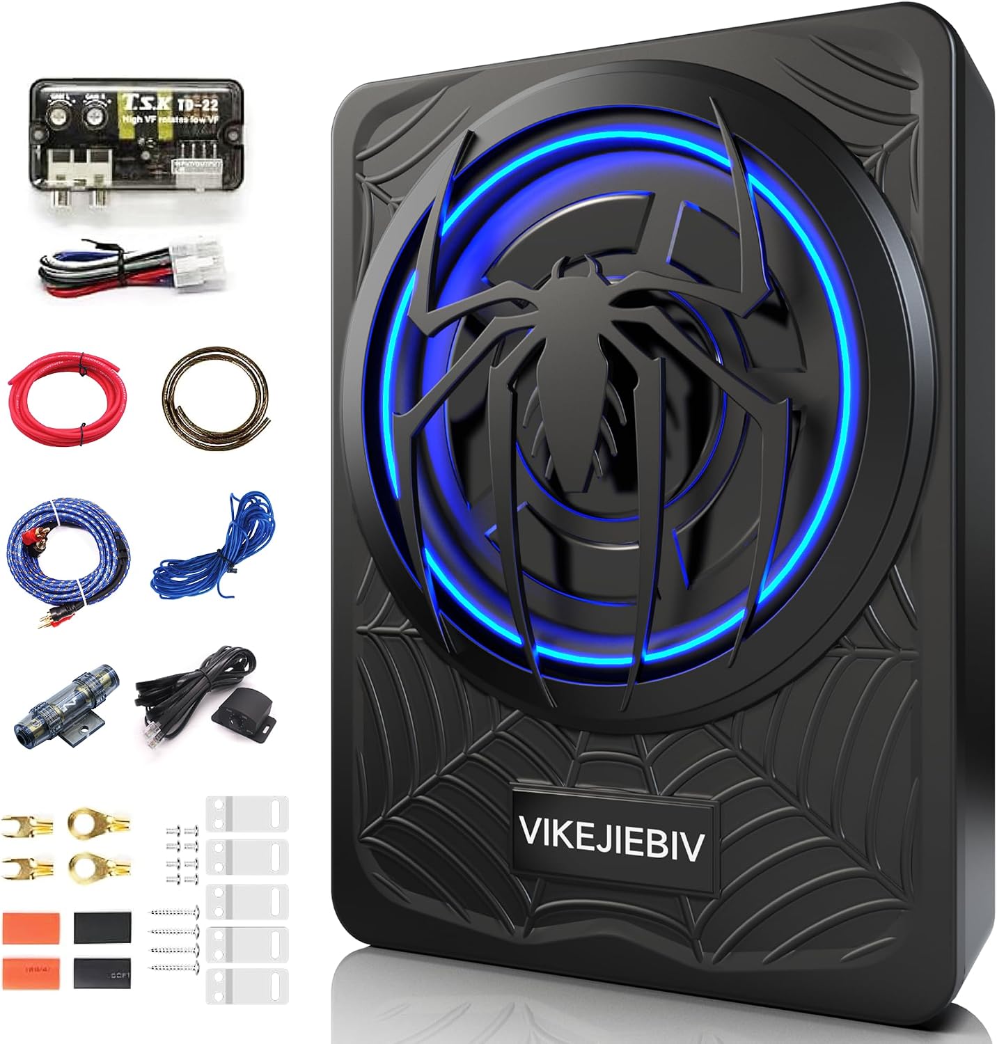 1200W Subwoofer, Slim Underseat Car Subwoofer and Amp Package with Ambient Light, Individual Control for Low Pass/Gain/Boost Bass, Loud Stereo Sound, Deep Bass Perfect for Truck/SUV/Jeep/MPV (Black)