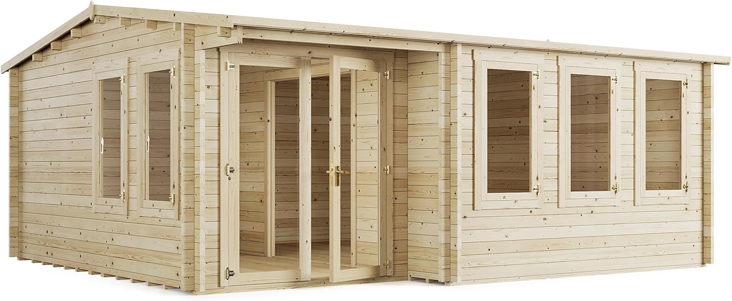 BillyOh Kent 5.5m x 5m Log Cabin Garden Office Studio Summer House Shed, Stylish Apex Design, Standard Treated – Durable Garden Room Space with Double Doors, Easy Assembled Summer House