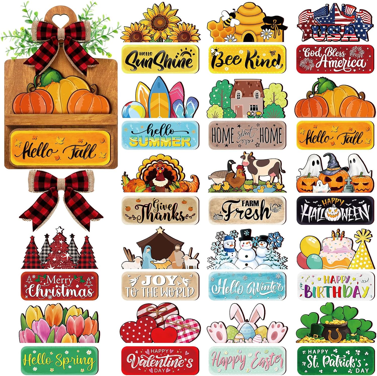GlikCeil 37 Pcs Interchangeable Seasonal Decor Farmhouse Breadboard