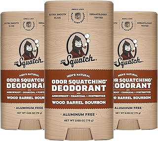 Dr. Squatch Natural Deodorant for Men 3 Pack Wood Barrel Bourbon – Odor-Squatching Men's Deodorant Aluminum Free (2.65 oz, 3 Pack)