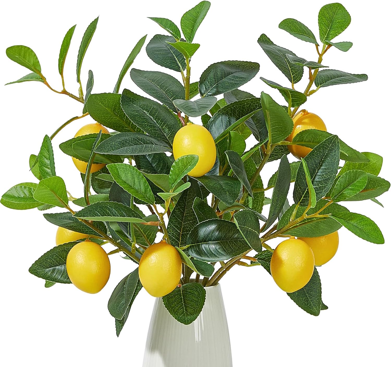 3 Pcs Artificial Lemons Tree Branches - Faux Greenery Stems Realistic Lemon Branch with Lifelike Leaves Fake Lemon Plant for Home, Dining Table, Kitchen Decor 18 Inch