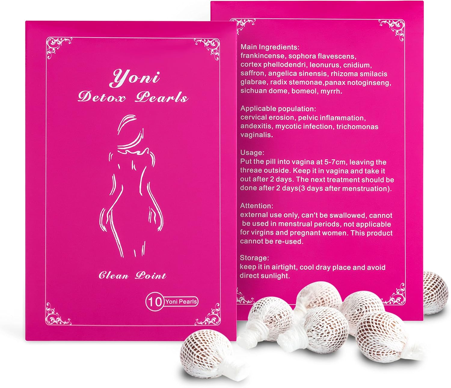 10PCS Yoni Pearls Detox Balls with String and Applicator - Herbal Essence for Cleanse -PH Balance with PH Test Card