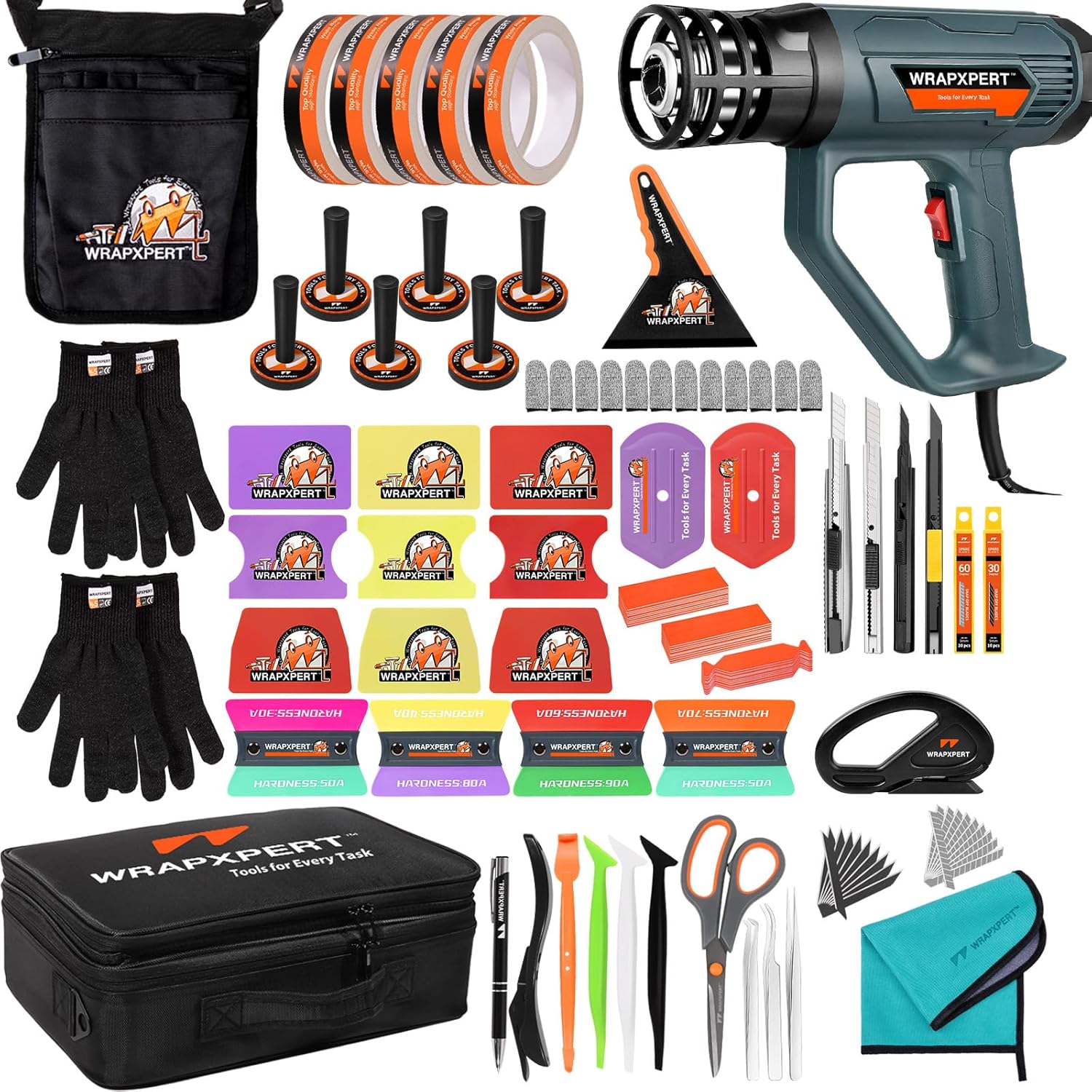 WRAPXPERT Vinyl Wrap Tool Kit with Heat Gun for Car Wrapping, Vehicle Vinyl Wrap Tools with Squeegee, Knife, Gloves, Magnets Holder, Car Wrap Tools Window Tint Tools for Auto Film Installation