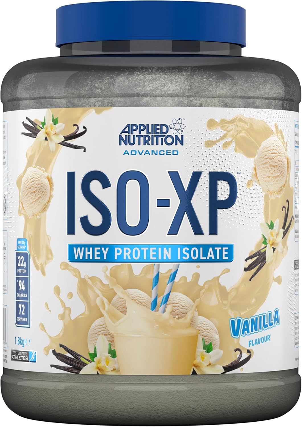 Applied Nutrition ISO-XP Whey Protein Isolate – Over 21g Protein, Low Carb, Low Fat, BCAA-Rich, Fast Absorption, Soy-Free, Halal-Certified (1.8kg - 72 Servings) (Vanilla)