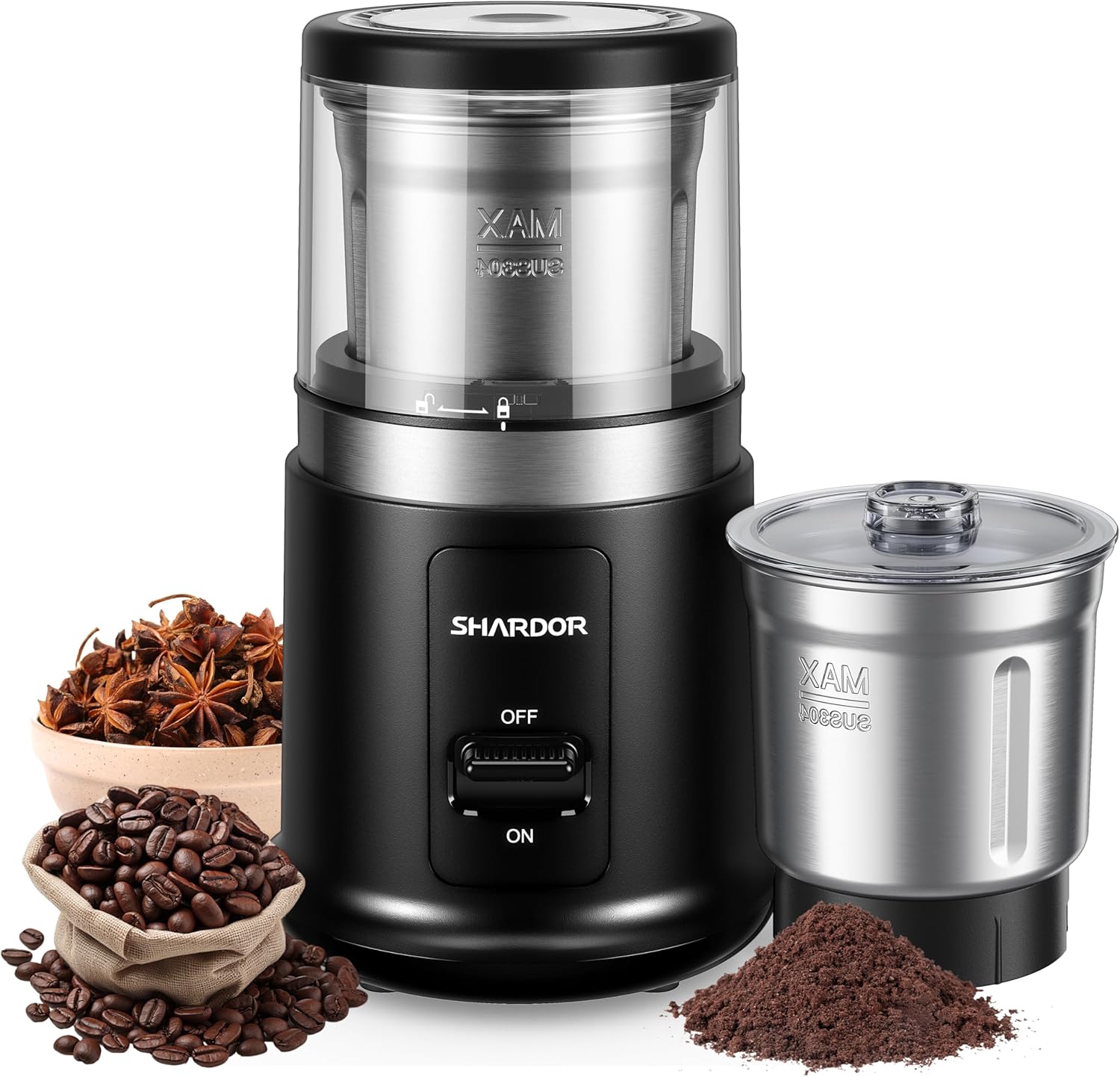 SHARDOR Coffee Bean Grinder Electric with Removable Stainless Steel Bowl,75g Large Capacity for Coffee Bean,Dried Spice,Pepper,Grain,38000rpm Powerful Grinder Motor
