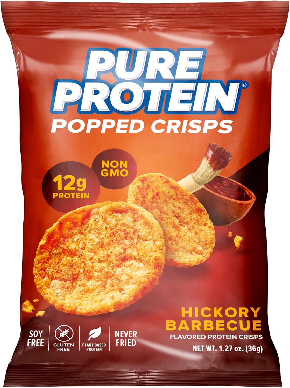 Pure Protein Popped Crisps, Hickory Barbecue, High Protein Snack, 12G Protein, 1.27oz., 12 Count