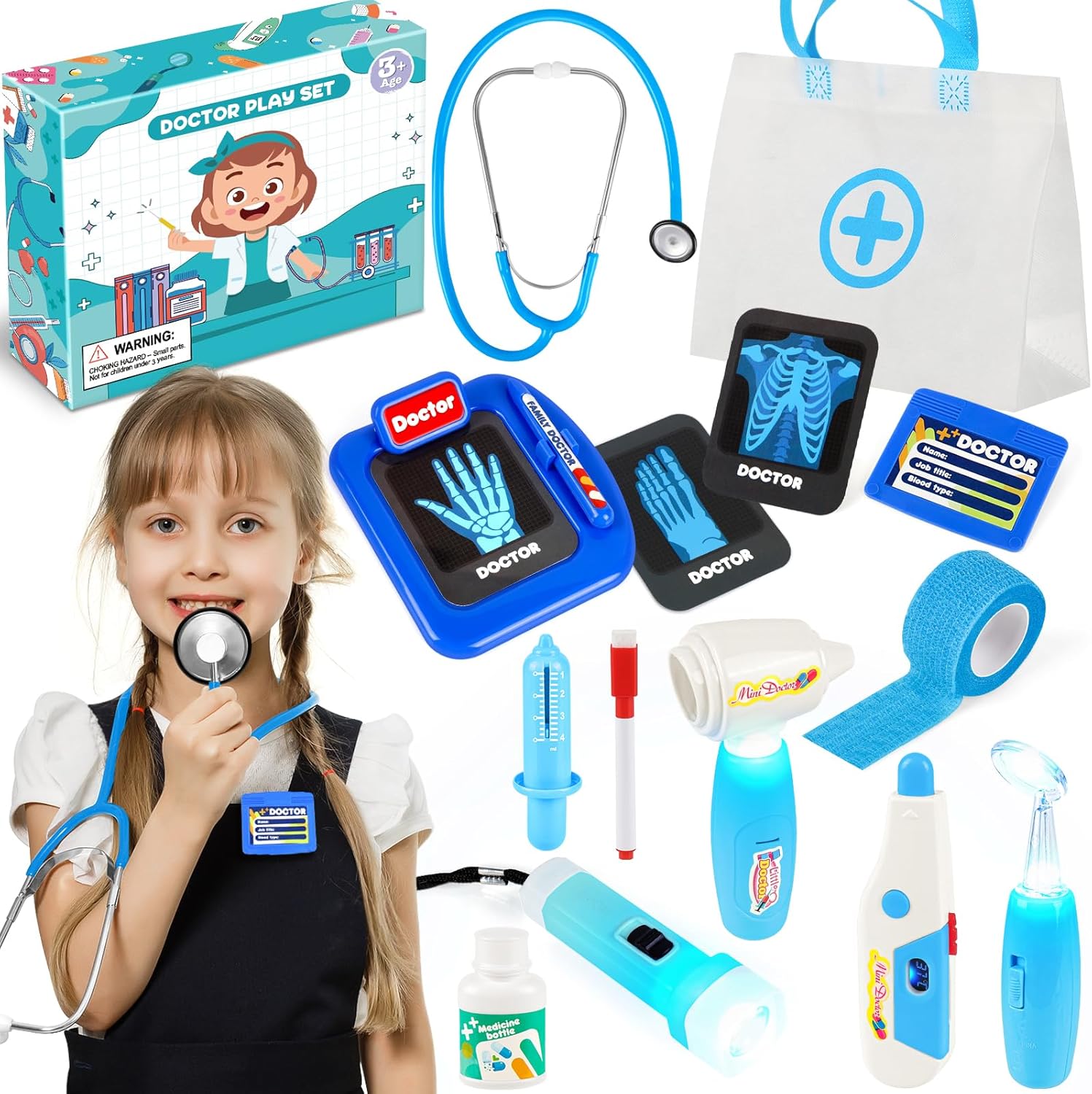 Doctor Kit for Kids, 15 Pcs Doctor Kit for Toddlers 3-5, Kids Doctors Play Set with Real Stethoscope, Medical Bag, Pretend Play Toys for Boys Girls, Halloween Christmas Birthday Gifts