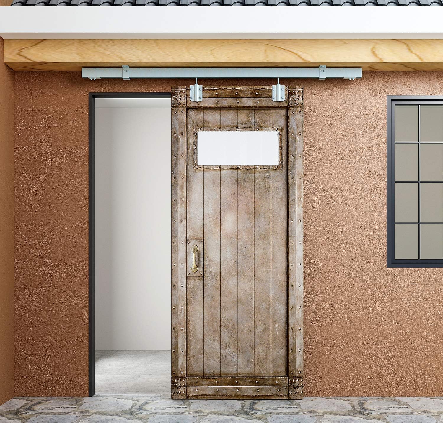 DIYHD 5FT Raw Material Galvanized Box Track Ceiling Mount Sliding Barn Door Hardware for Exterior Barn Door