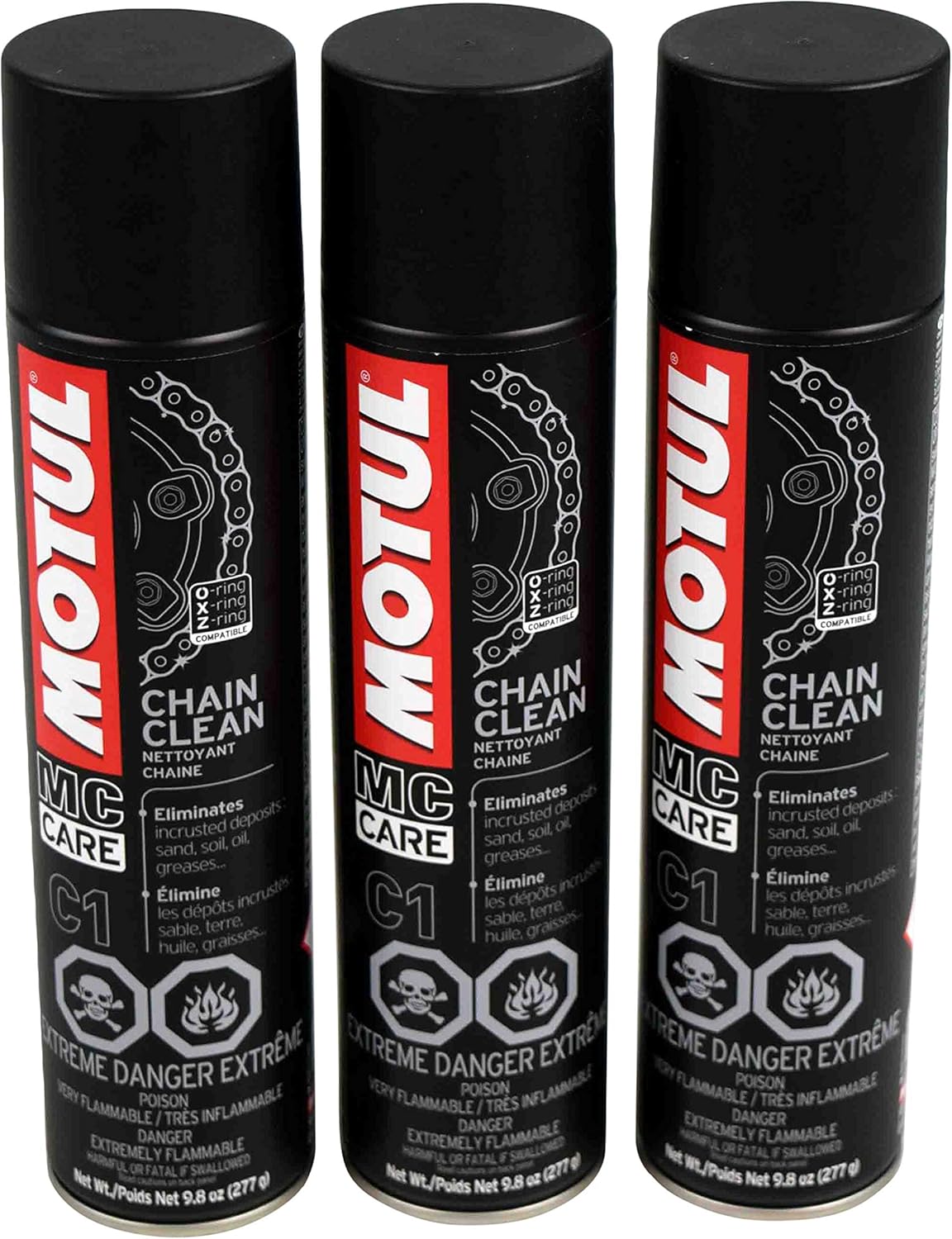Motul C1 Motorcycle Chain Clean, O, X & Z-Ring Compatible, Road & Off Road, 400mL/9.8 Fl oz Can - 3 Pack (111818)
