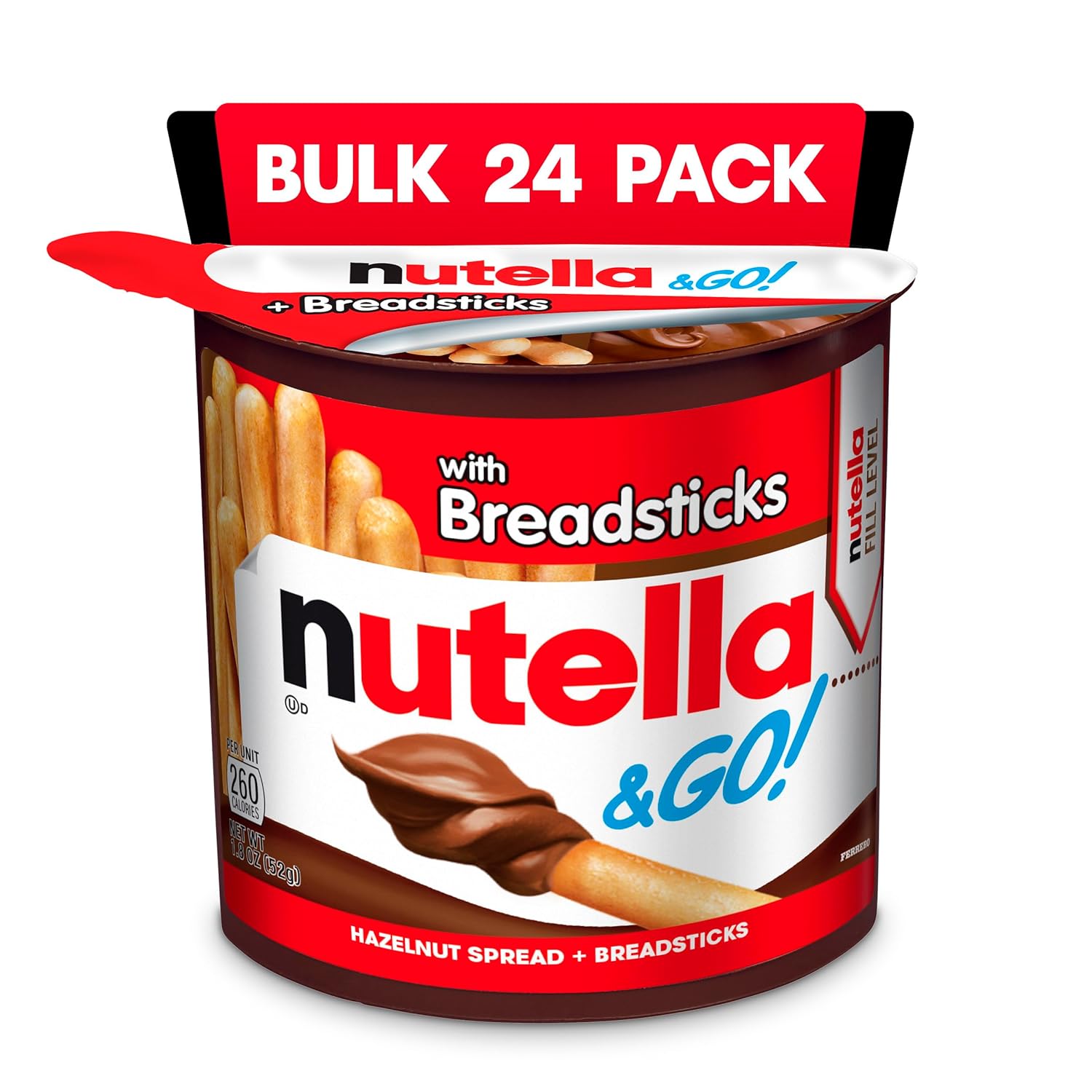 Nutella & GO! Bulk 24 Pack, Hazelnut and Cocoa Spread with Breadsticks, Stocking Stuffers, Snack Cups, 1.8 oz Each